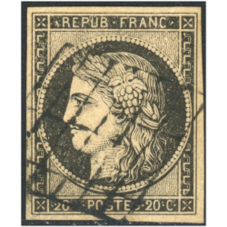 CÉRÈS N°3 TIMBRE FRANCAIS CLASSIQUE OBLITÉRATION GRILLE ANNÉE 1849