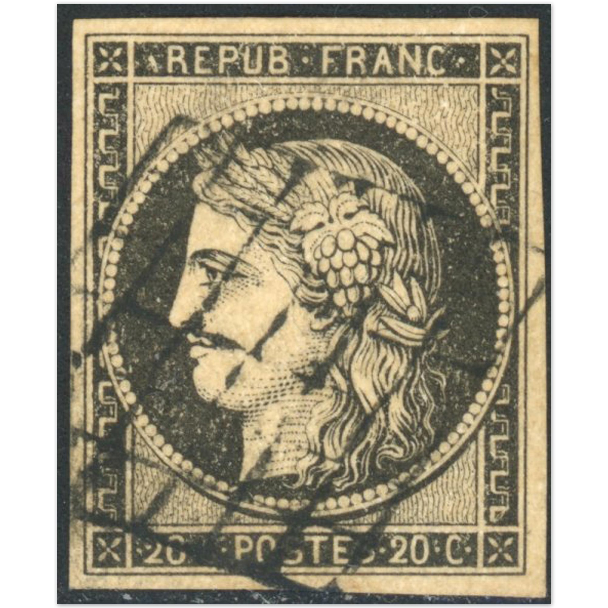 CÉRÈS N°3 TIMBRE FRANCAIS CLASSIQUE OBLITÉRATION GRILLE ANNÉE 1849