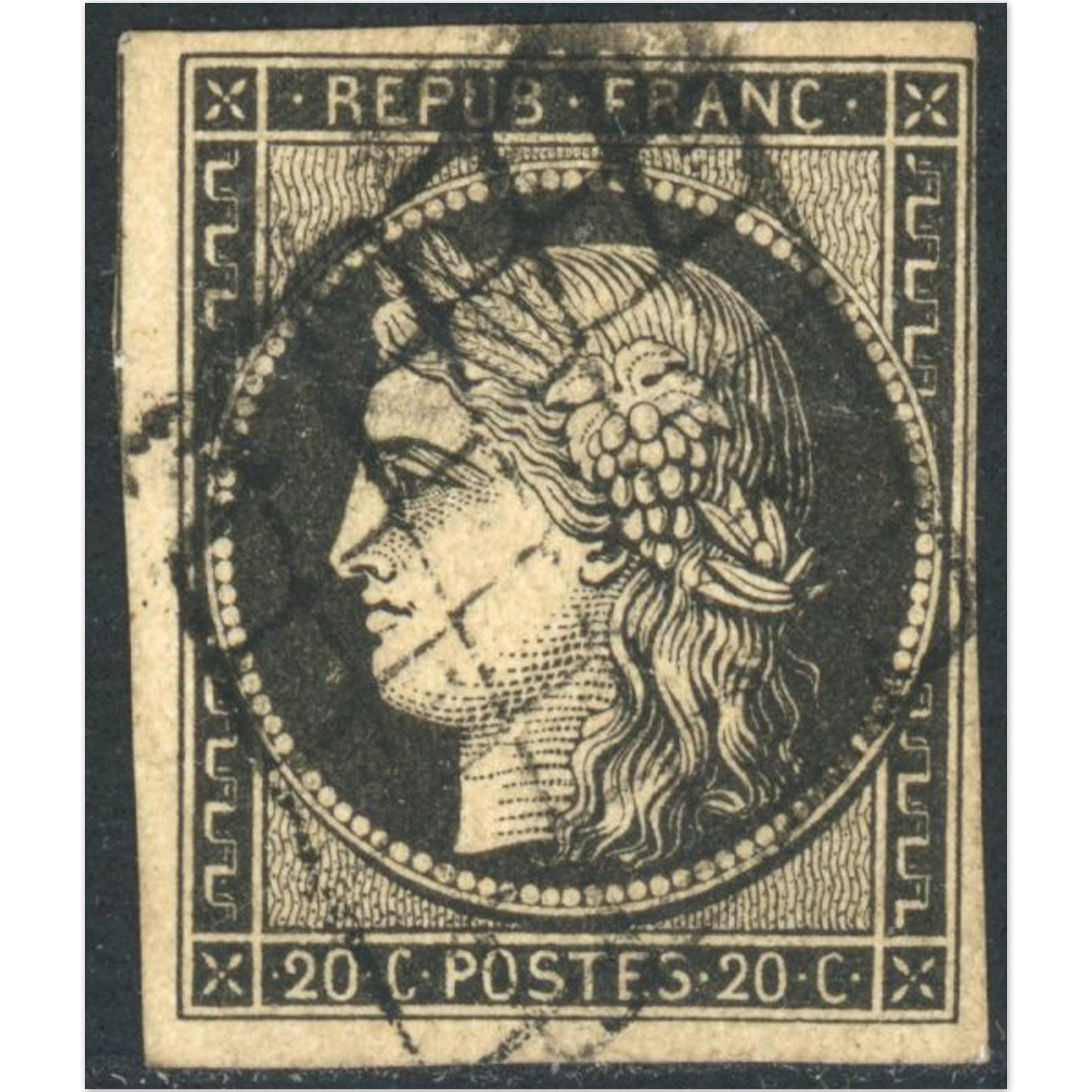 CÉRÈS N°3 TIMBRE FRANCAIS CLASSIQUE OBLITÉRATION GRILLE ANNÉE 1849 COTE 70€