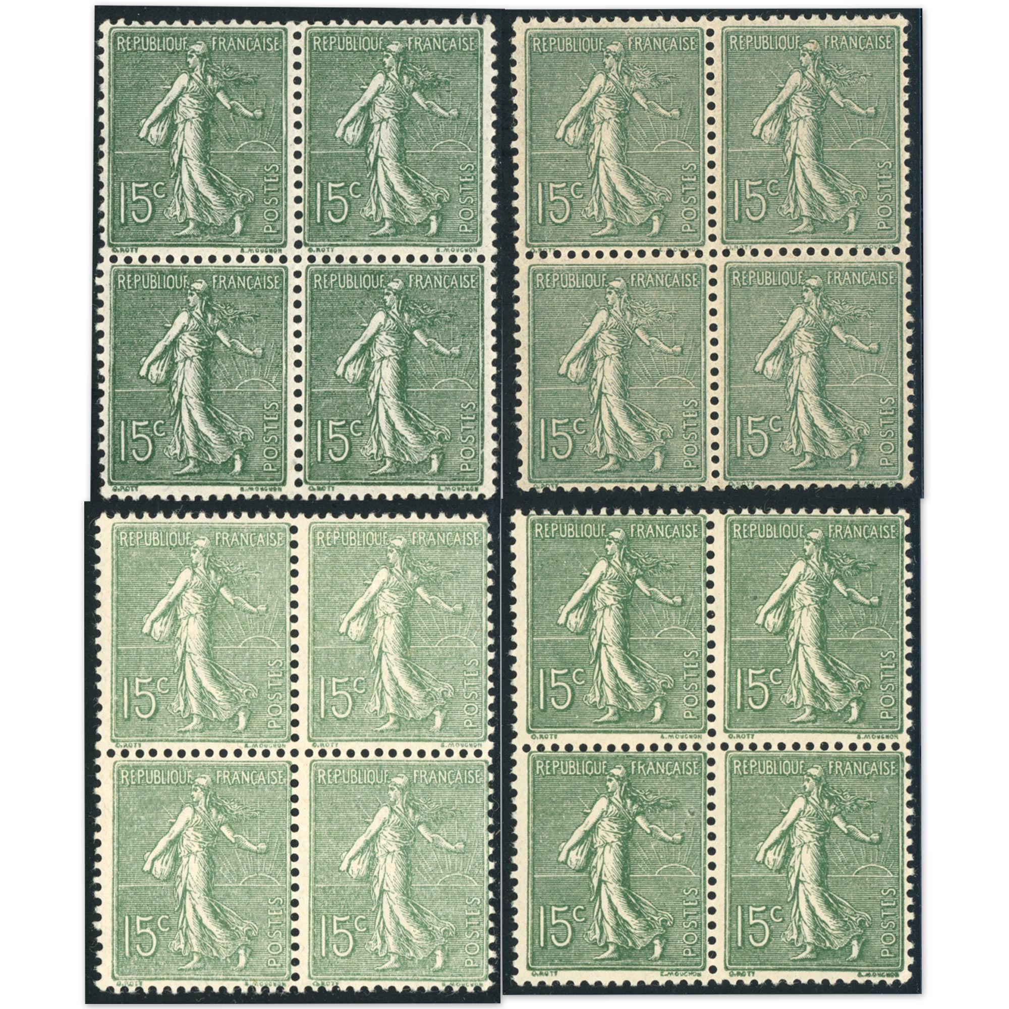 SEMEUSE N°130 15C VERT-GRIS 4 PAIRES DE 4 TIMBRES DE FRANCE NEUFS** ANNÉE 1903
