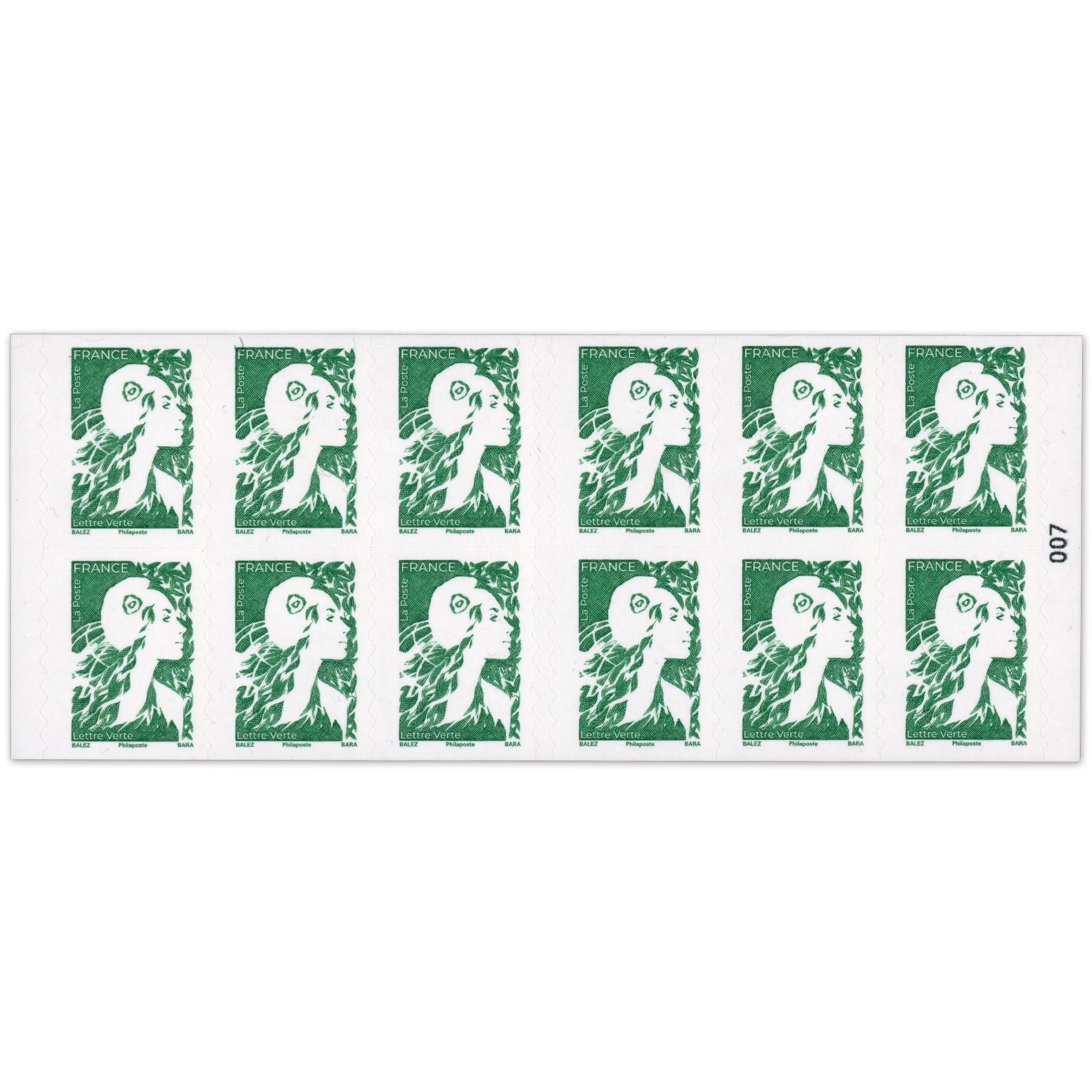 CARNET FRANCE MARIANNE VERTE DE BALEZ 12 TIMBRES POUR AFFRANCHIR 20g ANNÉE 2025