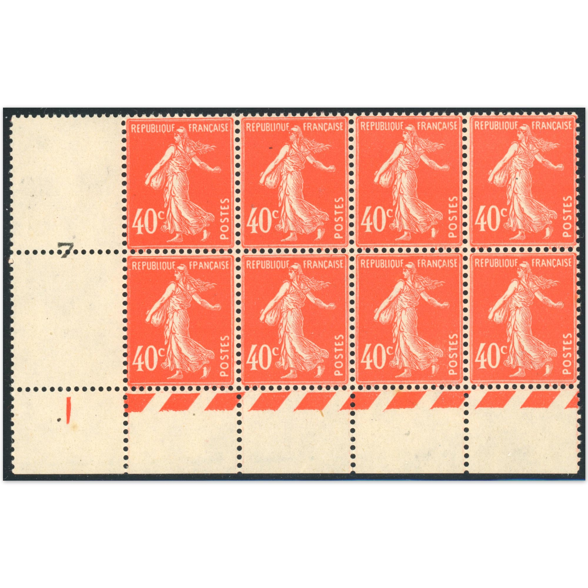 FEUILLE DE 8 TIMBRES SEMEUSE N°194 TIMBRES NEUFS ANNÉE 1924-26 COTE 48€
