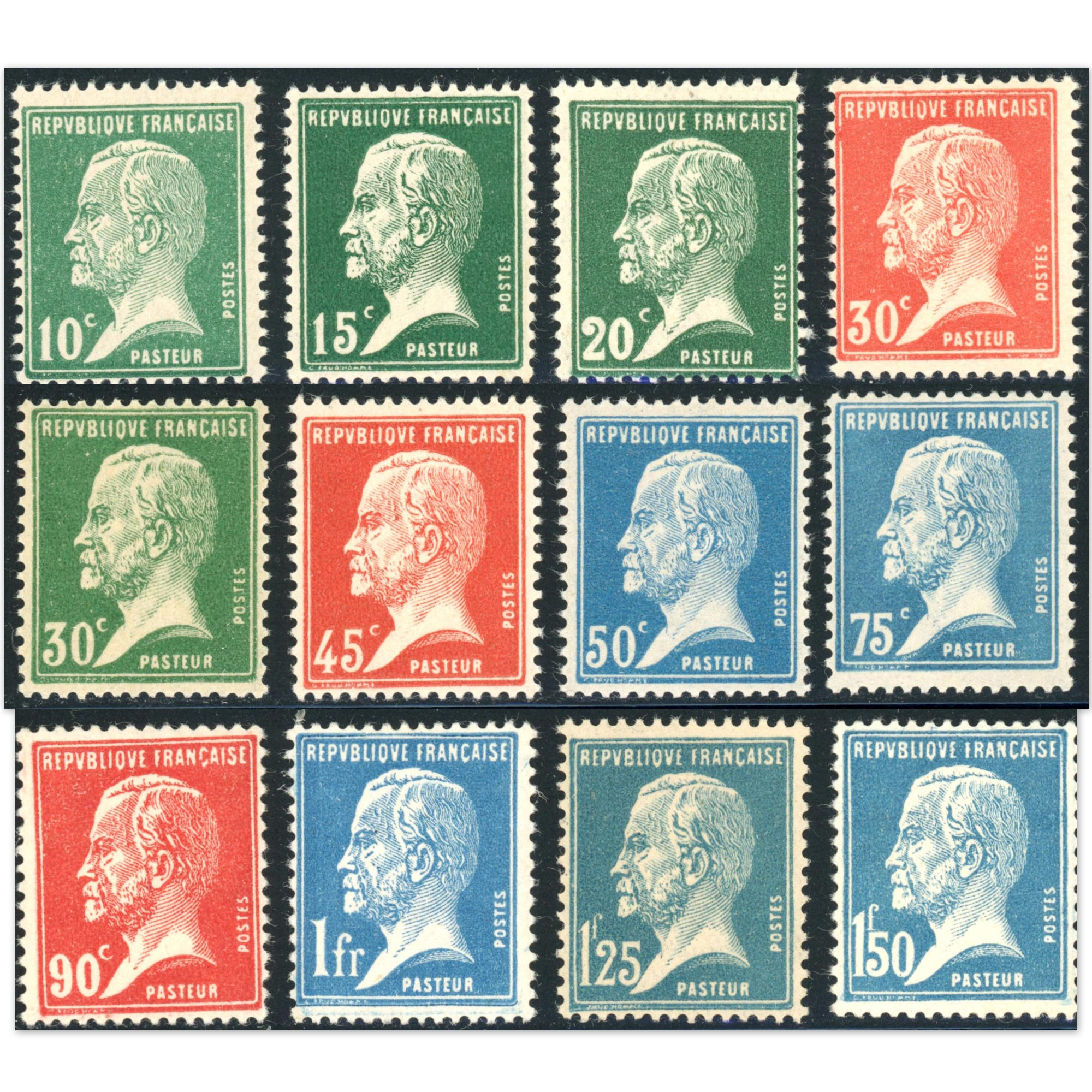 SÉRIE COMPLÈTE PASTEUR N°170/181 TIMBRES DE FRANCE NEUFS** ANNÉE 1923-26