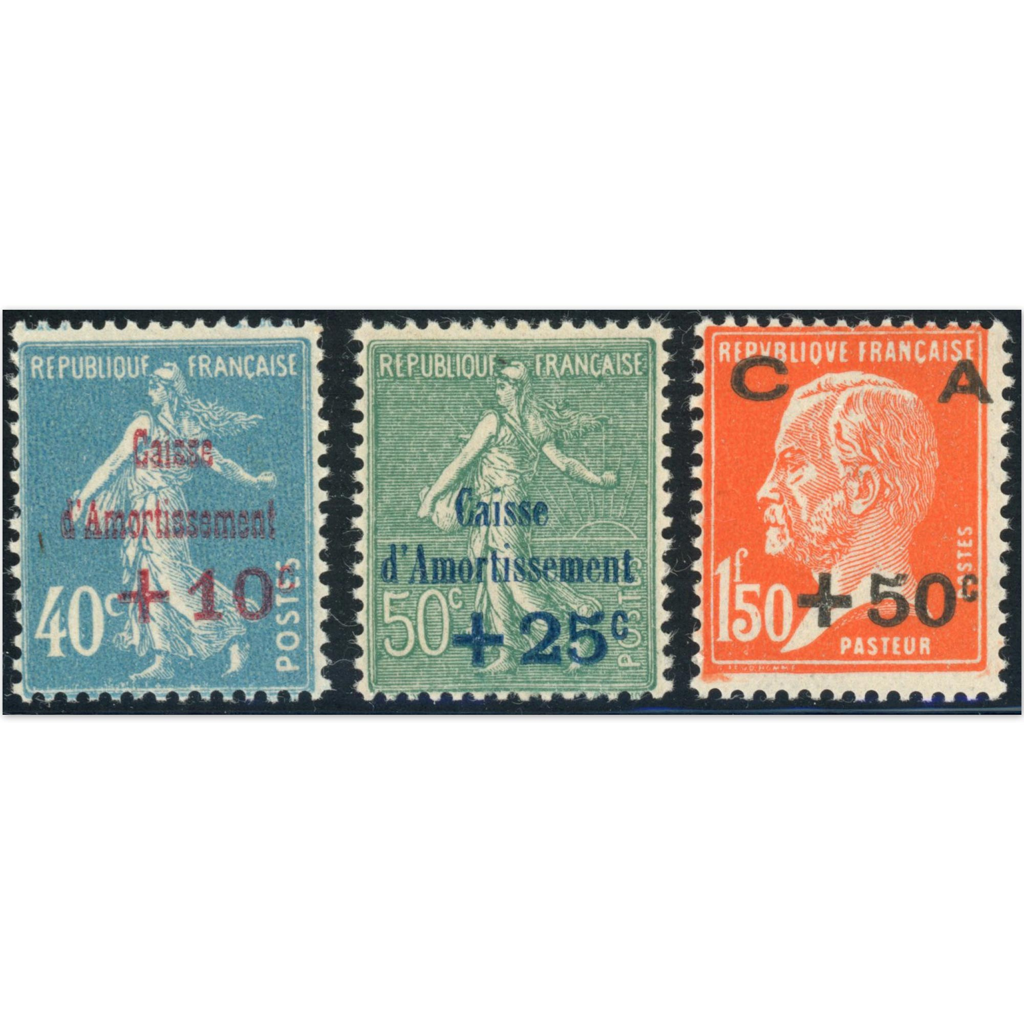 CAISSE AMORTISSEMENT N°246 À 248 TIMBRES DE FRANCE NEUFS** ANNÉE 1927 LUXE