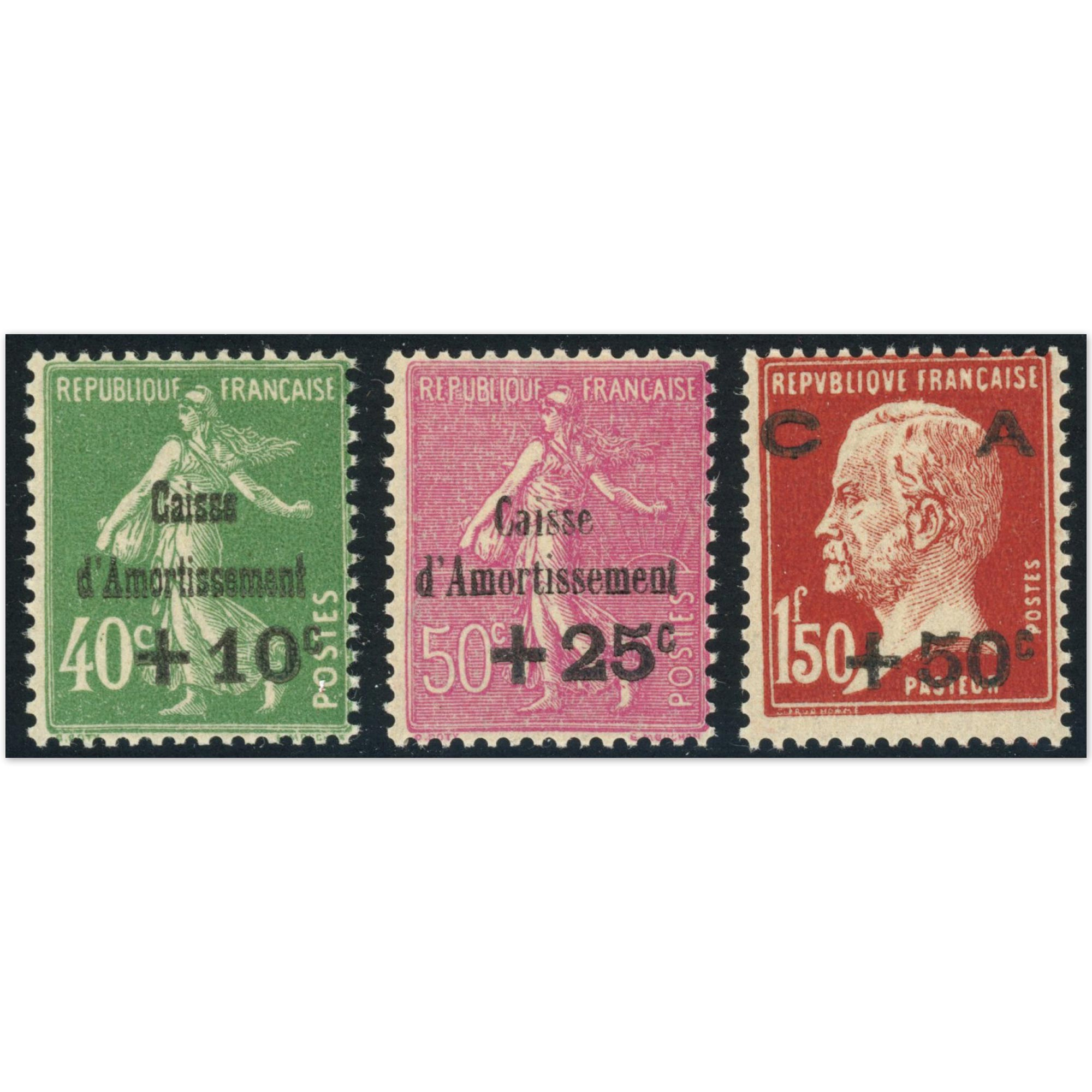 CAISSE AMORTISSEMENT N°253 À 255 TIMBRES DE FRANCE NEUFS** ANNÉE 1929 COTE 275€