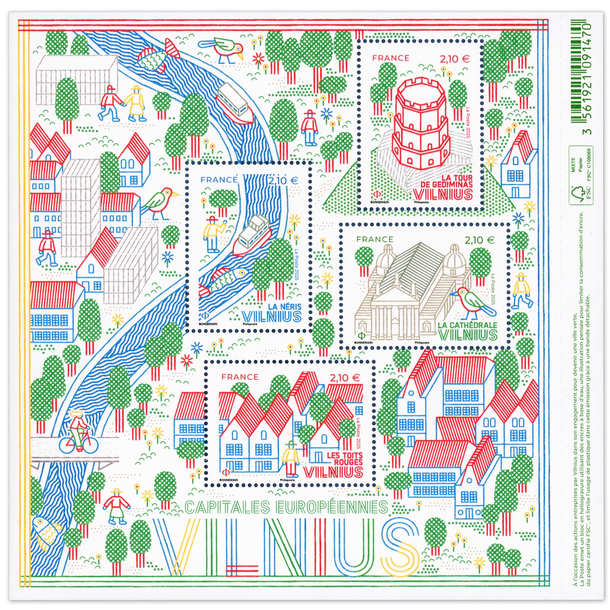 FRANCE ANNÉE 2025 BLOC-FEUILLET "CAPITALE VILNIUS" TIMBRES NEUFS** LUXE