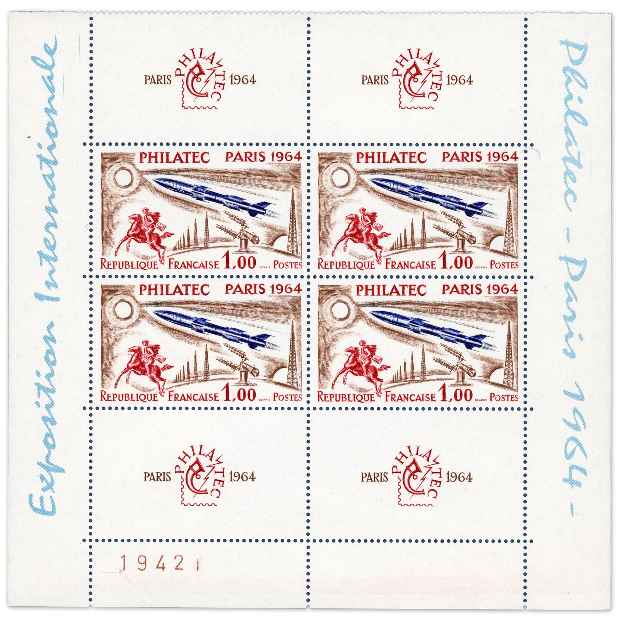 DEMI-BLOC PHILATEC DE 1964 N°1422 TIMBRES DE FRANCE NEUFS**, COTE 120€