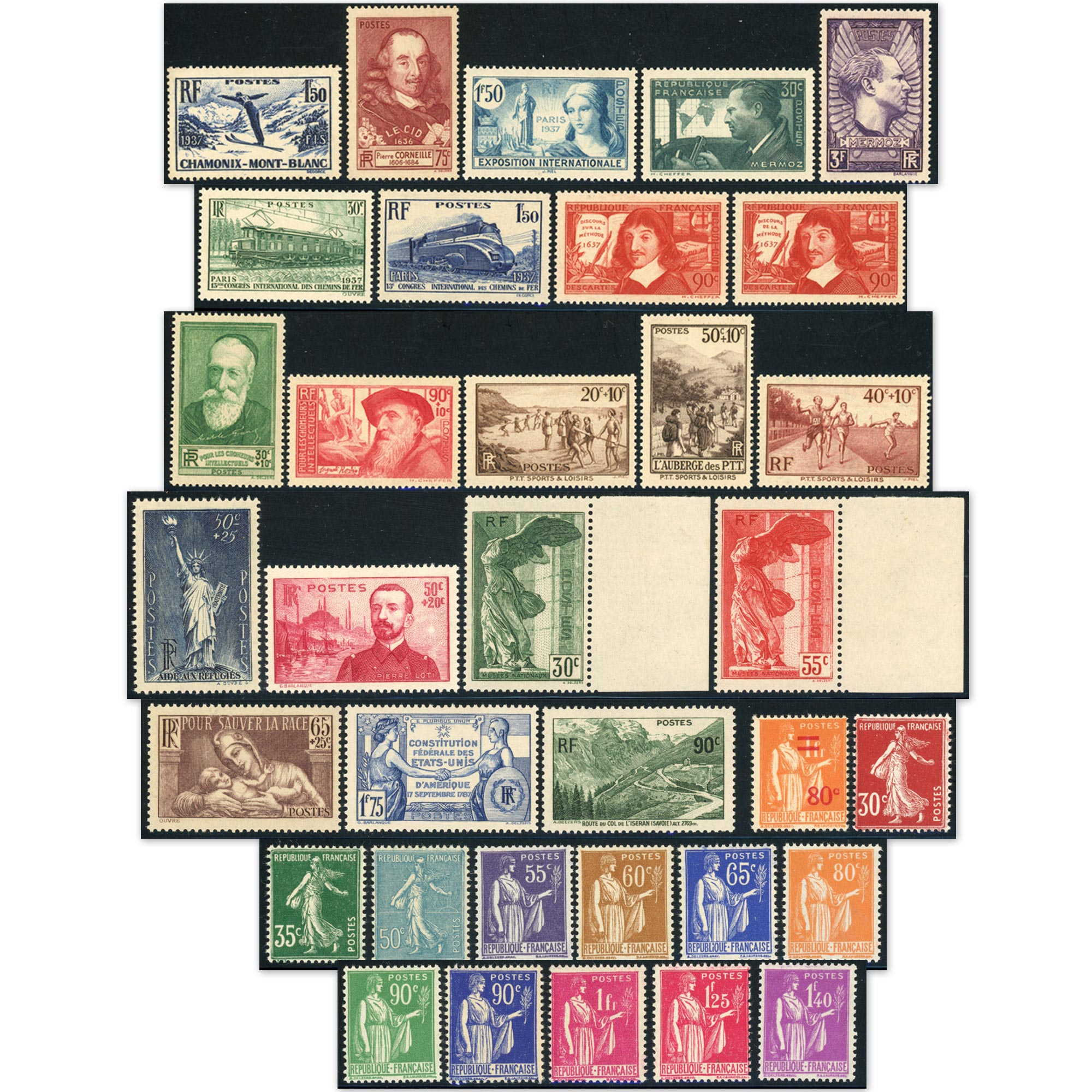 ANNÉE COMPLÈTE DE FRANCE 1937 NEUVE** N°334 À 371 AVEC BLOC N°3 COTE 1398€