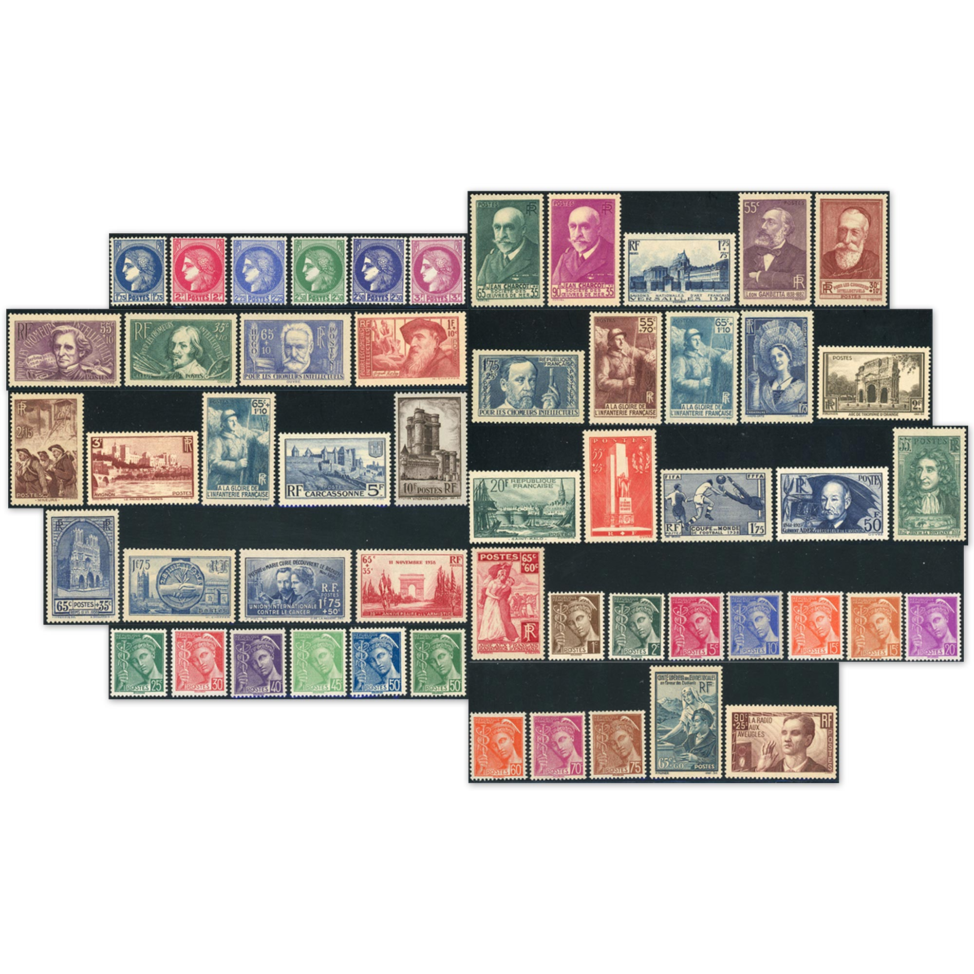ANNÉE COMPLÈTE DE FRANCE 1938 TIMBRES NEUFS** N°372 À 418 COTE 753€