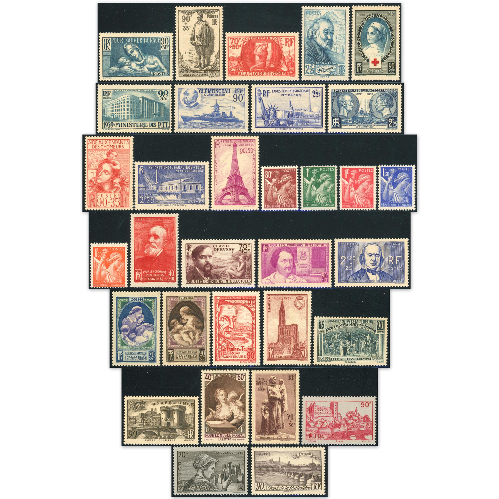 ANNÉE COMPLÈTE 1939 TIMBRES DE FRANCE NEUFS**, COTE 345€ SUPERBE QUALITÉ