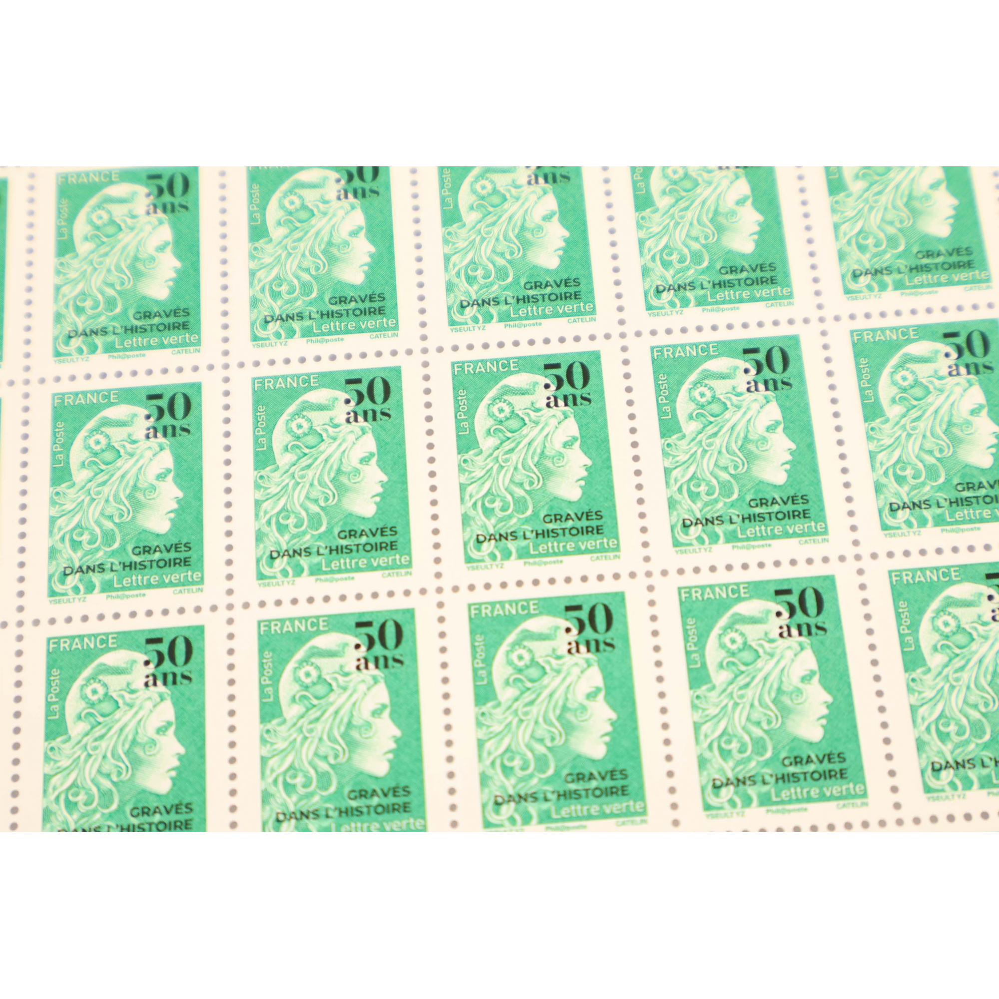 FRANCE FEUILLE COMPLETE SURCHARGEE MARIANNE ENGAGEE LETTRE VERTE TIMBRES NEUFS**