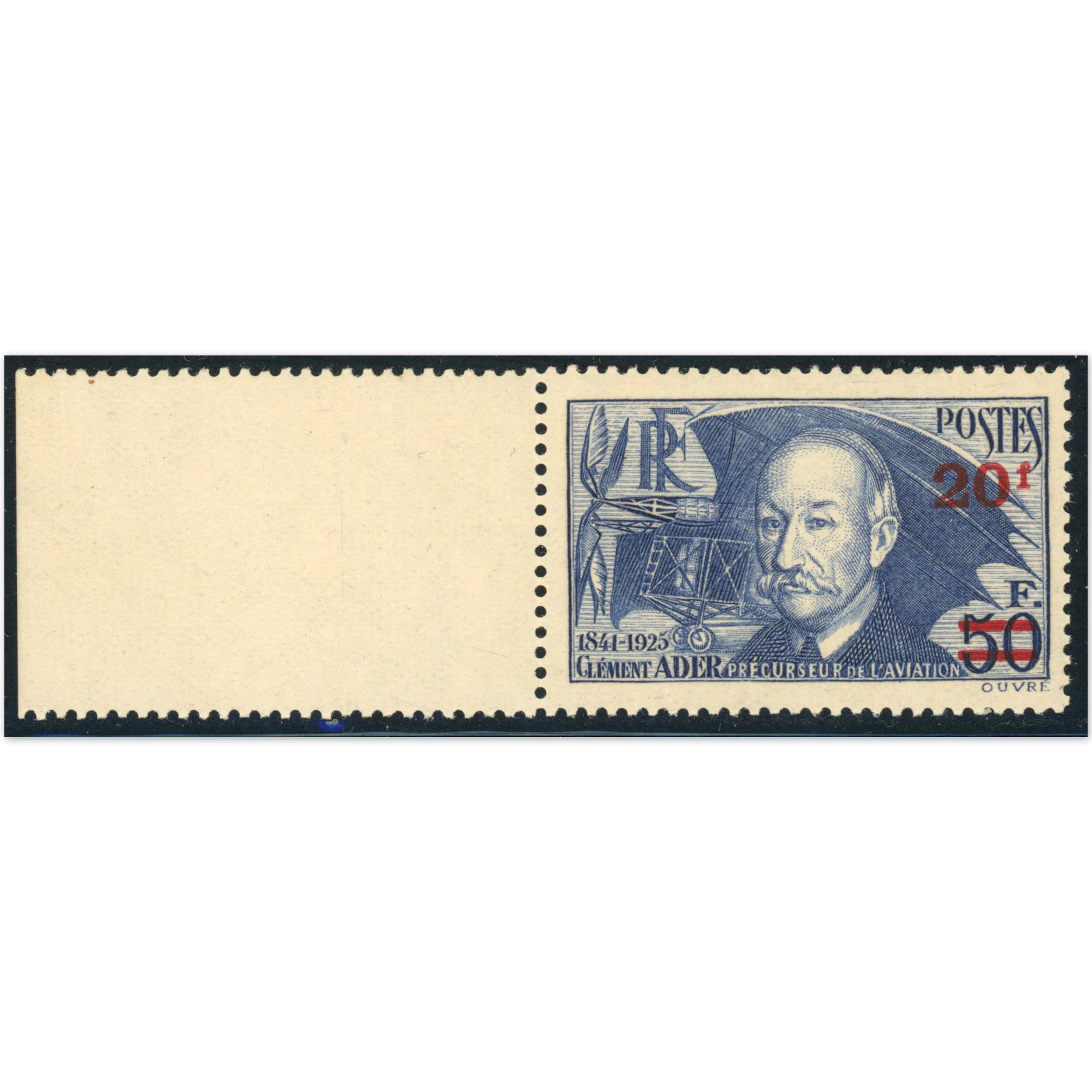 CLÉMENT ADER N°493a PAPIER MINCE TIMBRE DE FRANCE NEUF** DE 1941 COTE 90€ LUXE