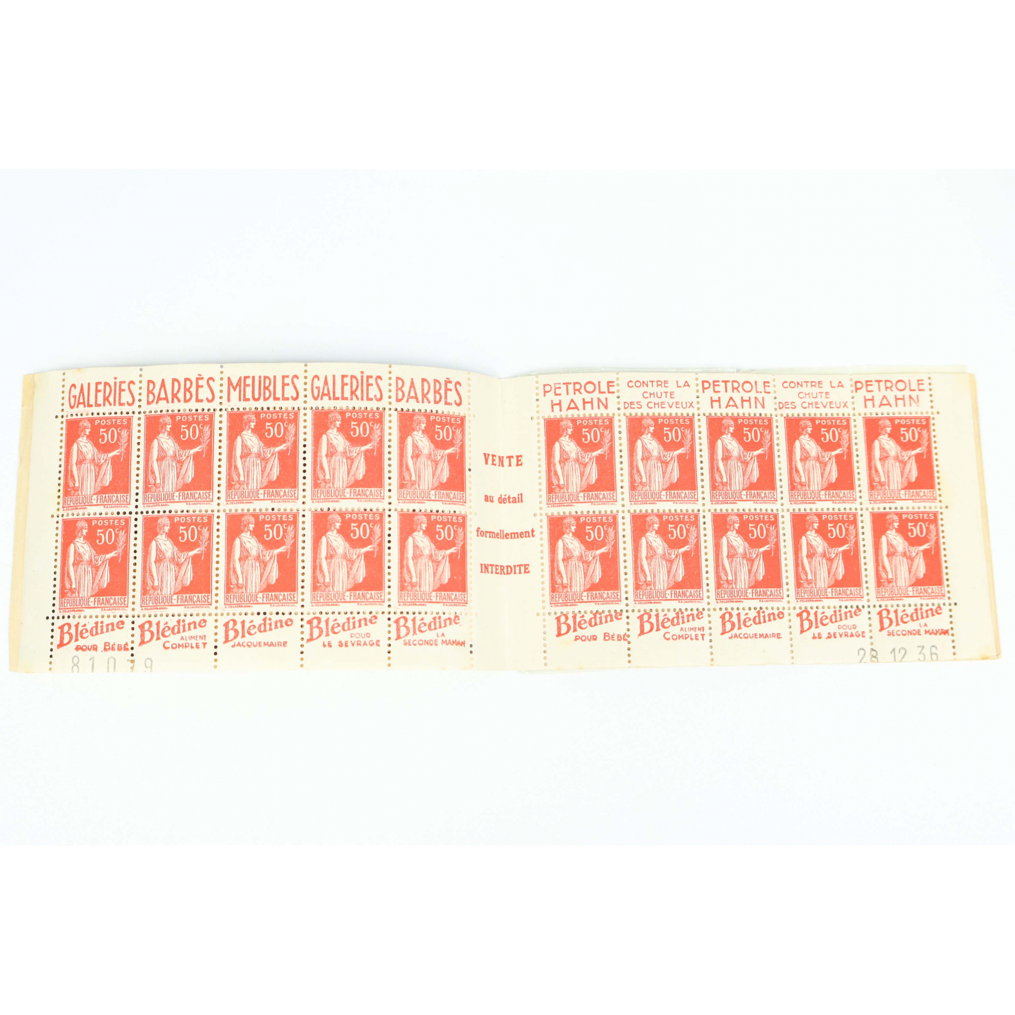 CARNET ANCIEN N°283-C61 TIMBRES DE FRANCE NEUFS TYPE PAIX COTE 520€ RARE