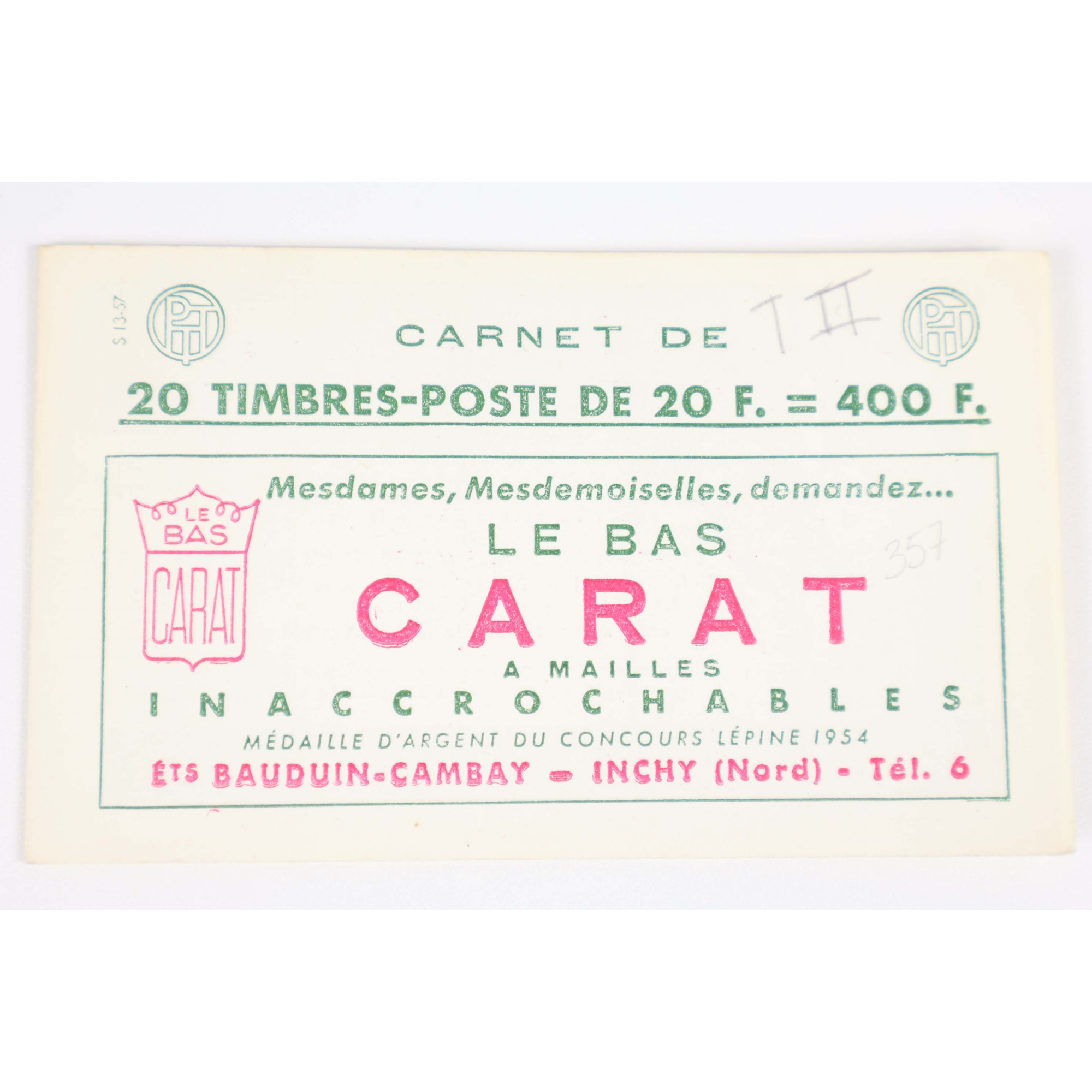CARNET ANCIEN N°1011B-C37 TIMBRES DE FRANCE NEUFS TYPE MULLER COTE 800€ RARE