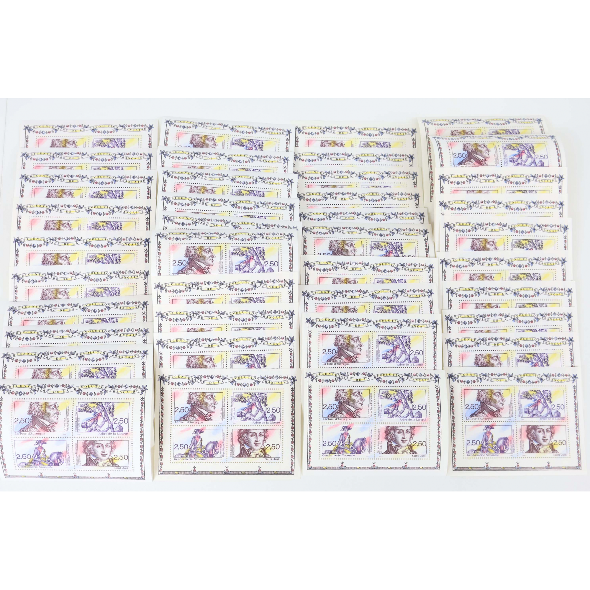 LOT 40 BLOCS N° 13 BICENTENAIRE RÉVOLUTION, TIMBRES NEUFS** 2.50 FRANCS VF 60.97€