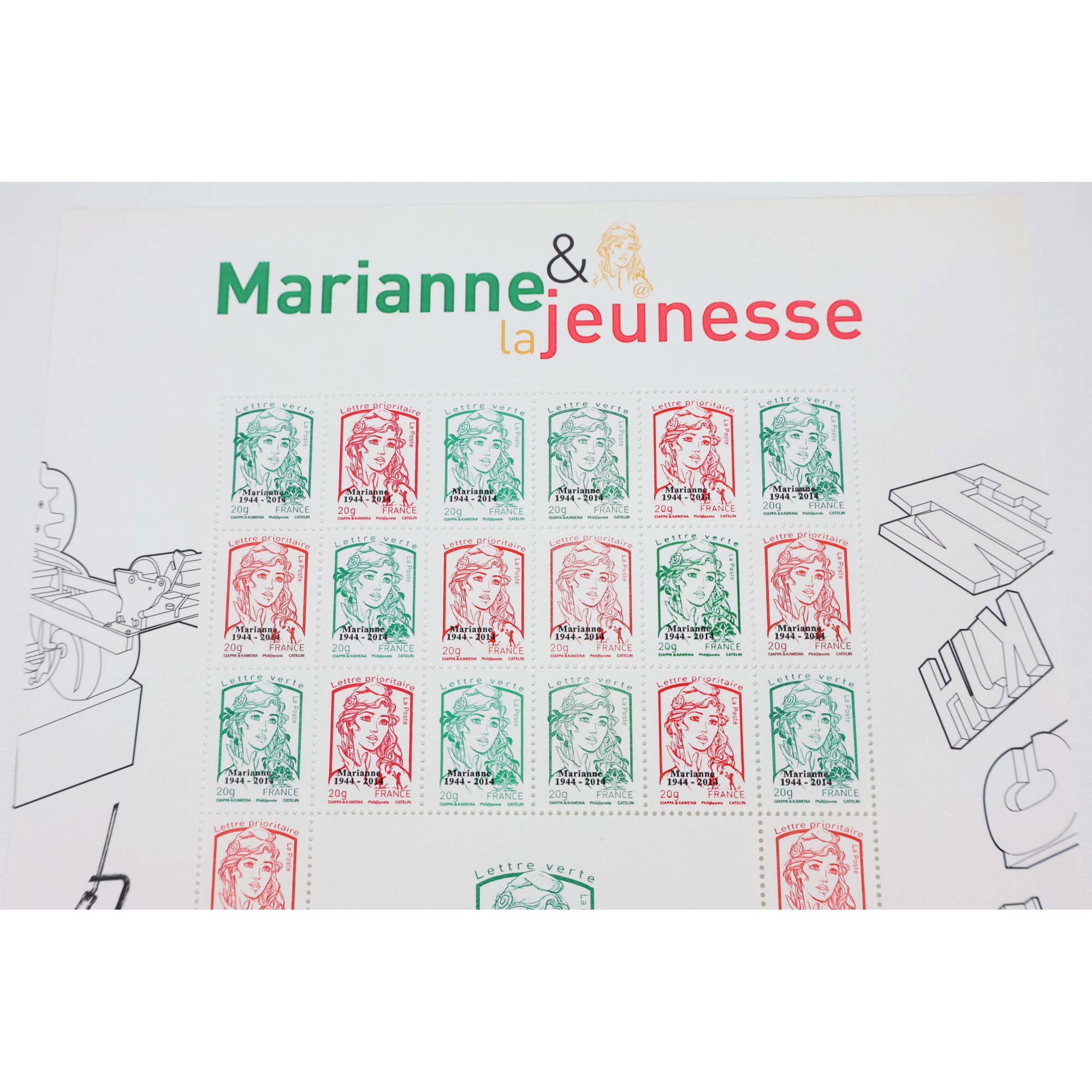 FRANCE FEUILLE N°F4774B "MARIANNE ET LA JEUNESSE" FEUILLE MULTITECHNIQUE DE 2013 SURCHARGÉE