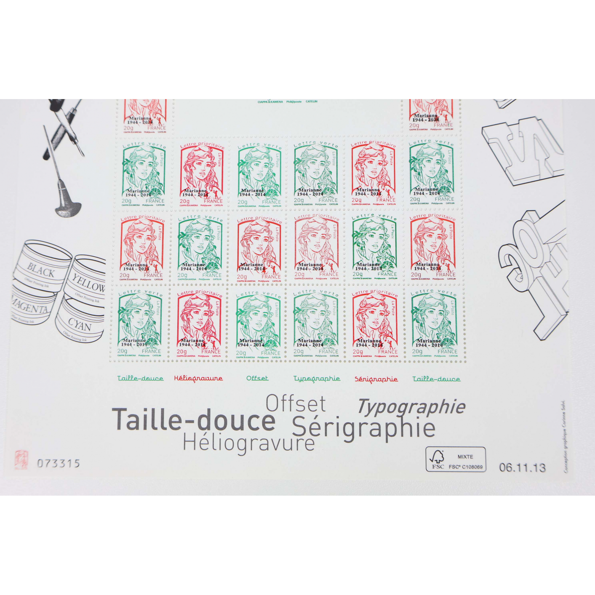 FRANCE FEUILLE N°F4774B "MARIANNE ET LA JEUNESSE" FEUILLE MULTITECHNIQUE DE 2013 SURCHARGÉE