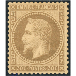 FRANCE EMPIRE LAURÉ N°30h FOND LIGNÉ BRUN CLAIR TIMBRE NEUF SIGNÉ A.BRUN