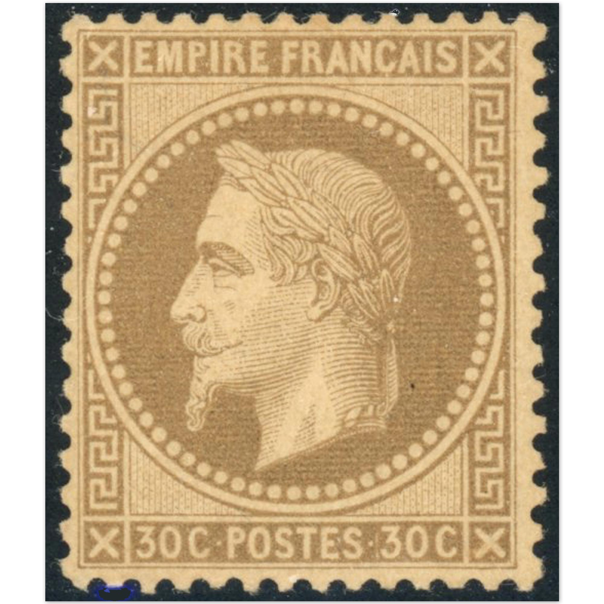 FRANCE EMPIRE LAURÉ N°30h FOND LIGNÉ BRUN CLAIR TIMBRE NEUF SIGNÉ A.BRUN