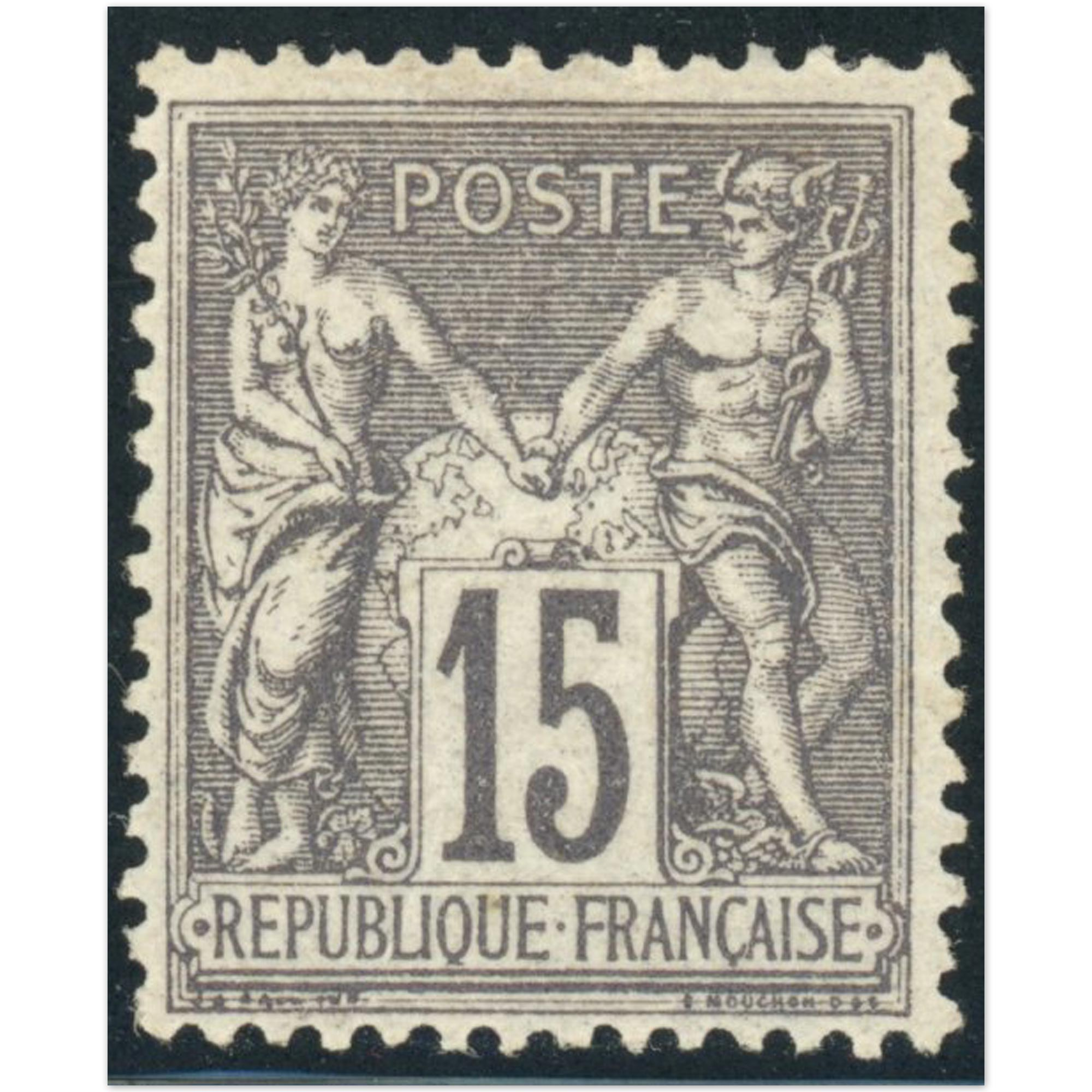 TYPE SAGE N°77 TIMBRE CLASSIQUE NEUF 15c GRIS COTE 1200€ SIGNÉ BRUN ET BEHR