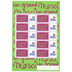 FEUILLE TIMBRES PERSONNALISEES N°F3637Aa VIGNETTE TP GOMME MATE "UN GRAND MERCI"