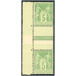 TYPE SAGE PAIRE VERTICALE N°106a TIMBRE DE FRANCE 5c VERT-JAUNE COTE 210€