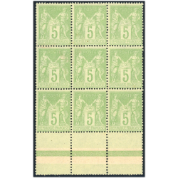 TYPE SAGE BLOC DE 9 TIMBRES DE FRANCE NEUFS** N°106a FRANCE 5c VERT-JAUNE COTE 600€