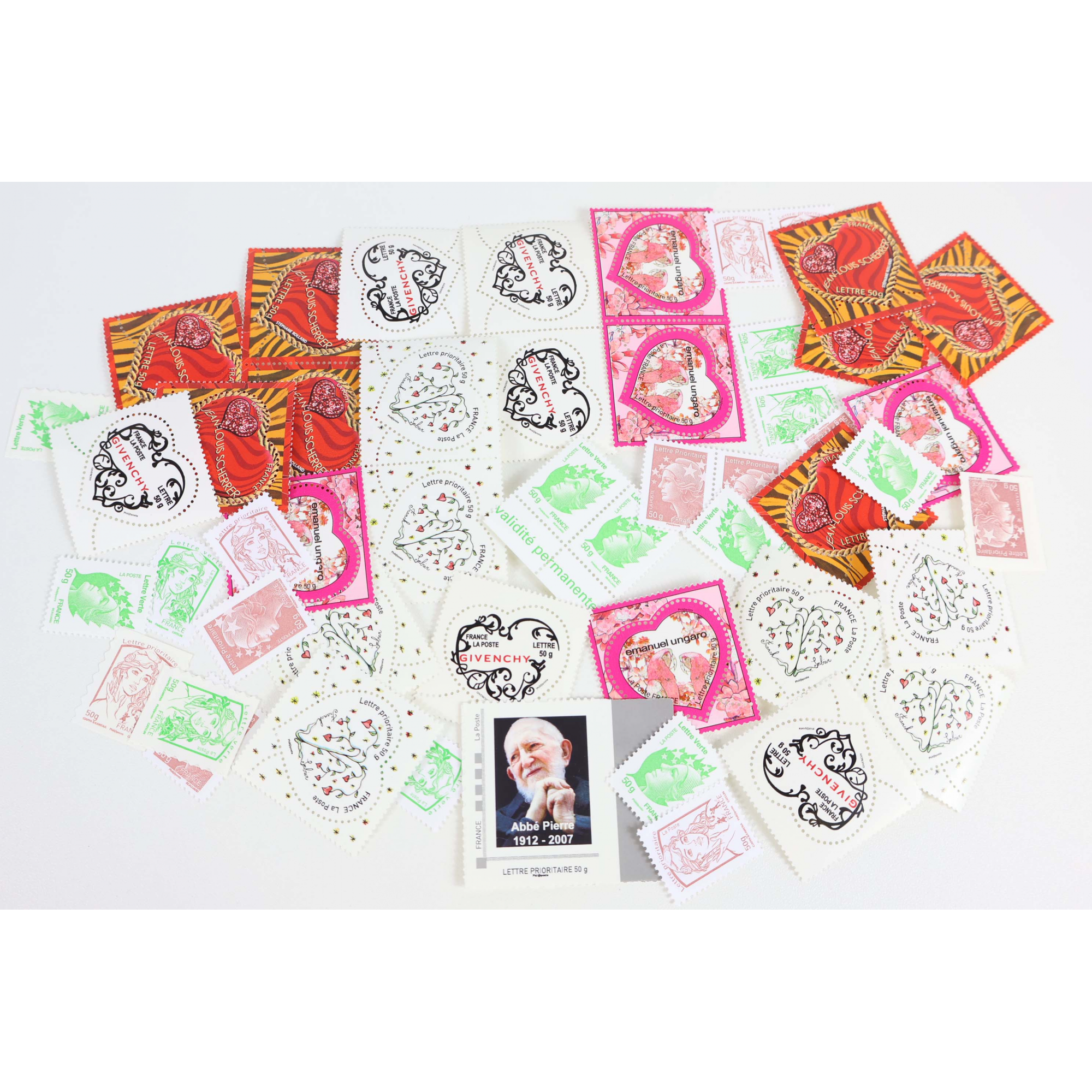 LOT 50 TIMBRES A VALIDITÉS PERMANENTES, LETTRES 50g FRANCE VP COEURS/MARIANNES