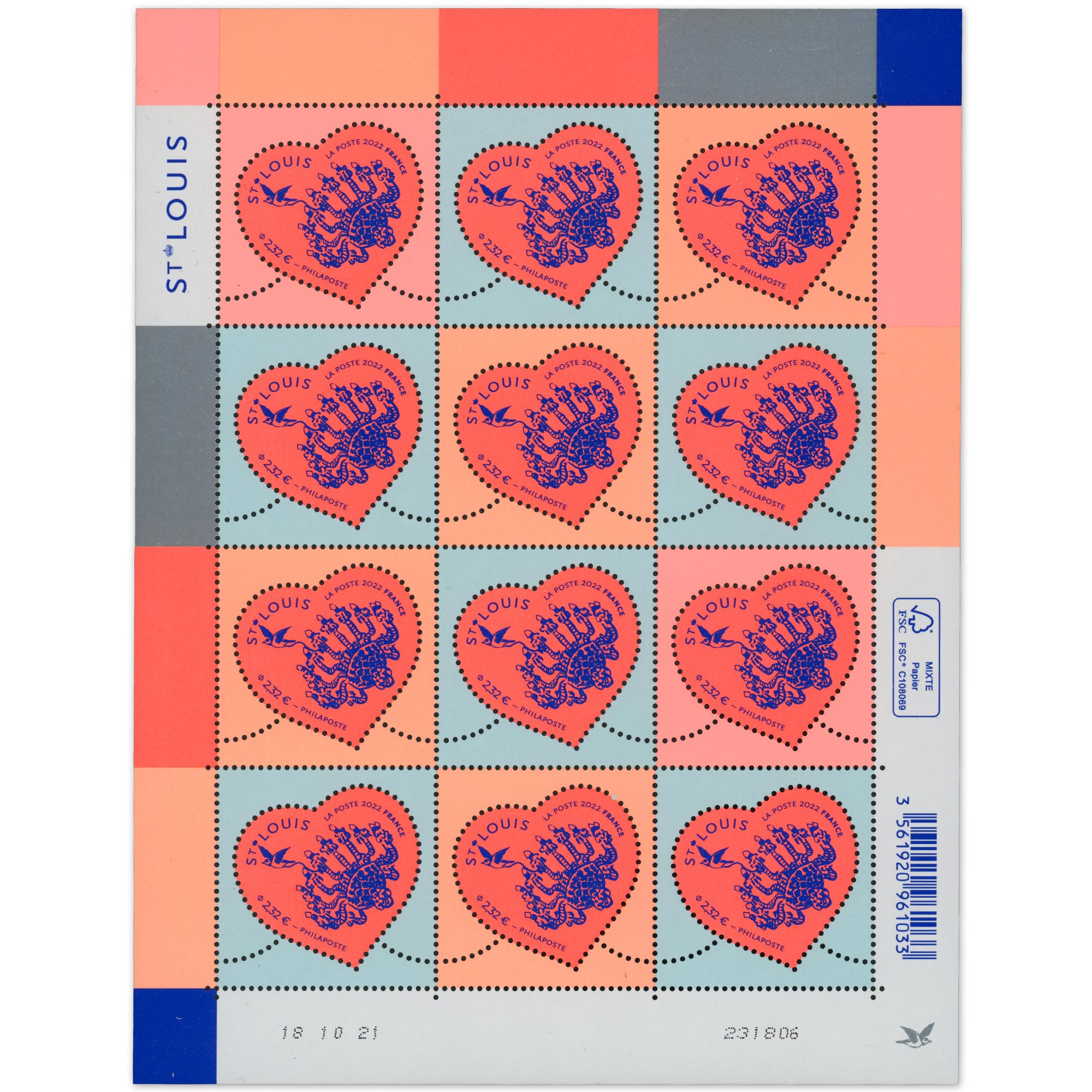 FRANCE FEUILLET DE 15 TIMBRES SAINT-LOUIS N°5553 TIMBRES NEUFS** QUALITÉ LUXE
