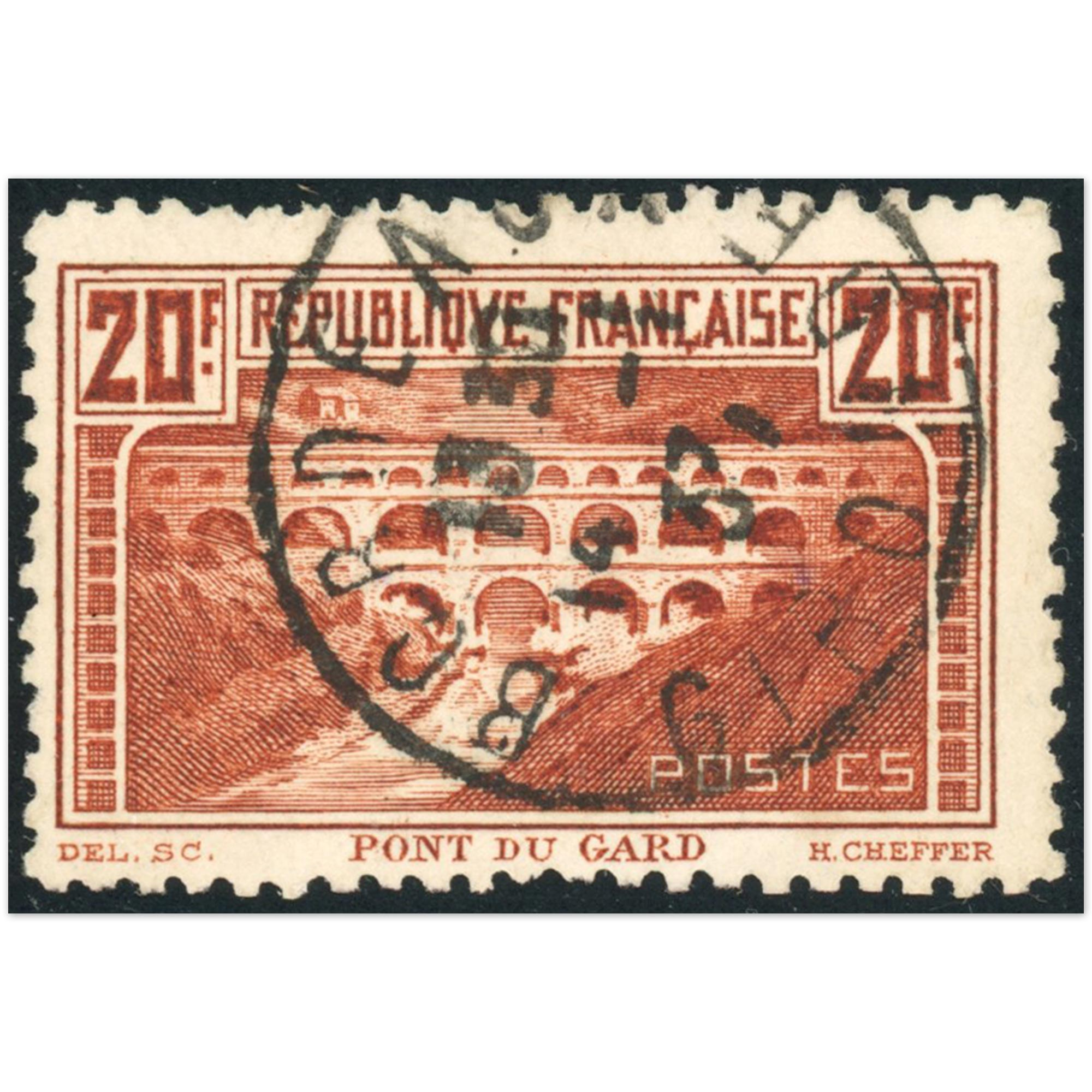 FRANCE N°262B PONT DU GARD TYPE 1 TIMBRE OBLITÉRÉ SIGNÉ BRUN COTE 500€