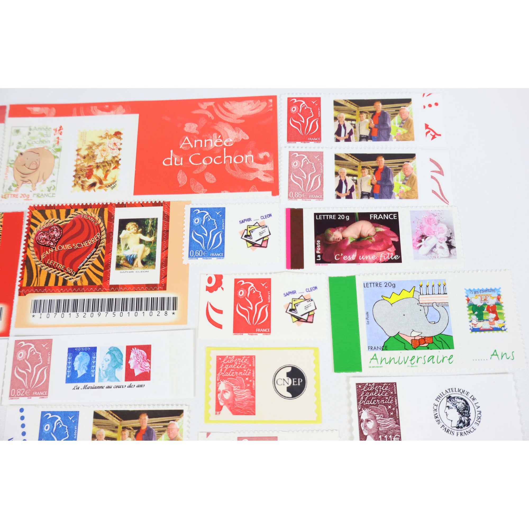 LOT DE TIMBRES PERSONNALISÉS AUTOADHÉSIFS DE FRANCE, COTE ÉLEVÉE + 400€