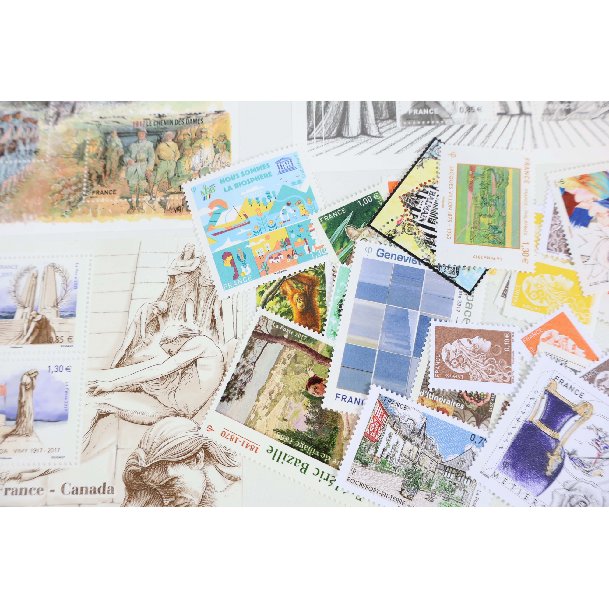 ANNÉES 2017-2018 LOT DE TIMBRES ET BLOCS MODERNES NEUFS** DE FRANCE FACIALE 154€