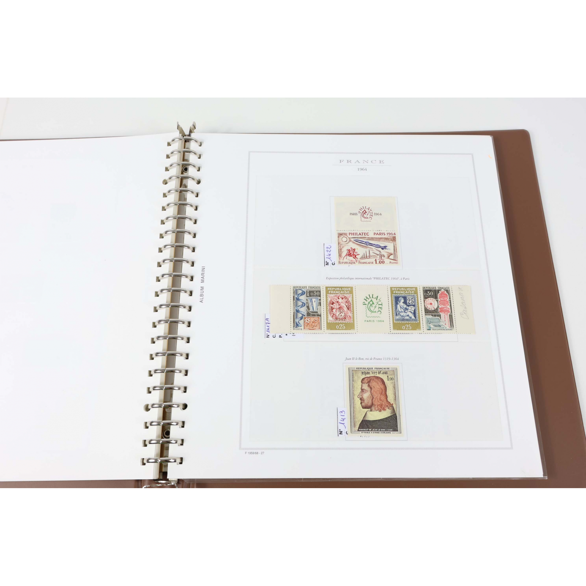 COLLECTION DE FRANCE DE 1959 À 1969 CLASSEUR HAUT DE GAMME MARINI TIMBRES NEUFS