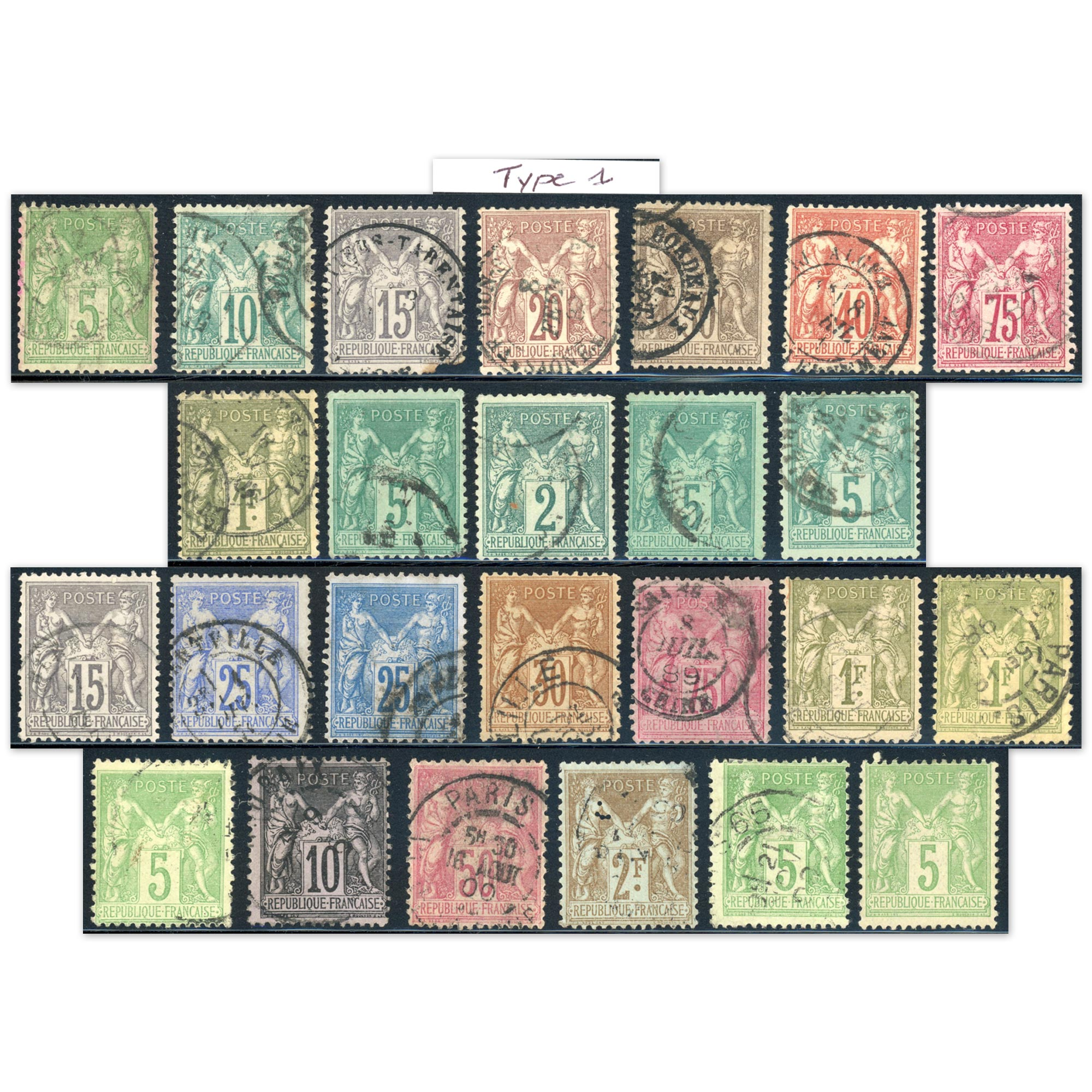 THÉMATIQUE TYPE SAGE TIMBRES FRANCE CLASSIQUES OBLITÉRÉS TYPES 1 ET 2