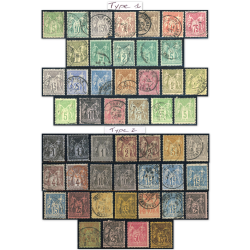 THÉMATIQUE TYPE SAGE TIMBRES FRANCE CLASSIQUES OBLITÉRÉS TYPES 1 ET 2