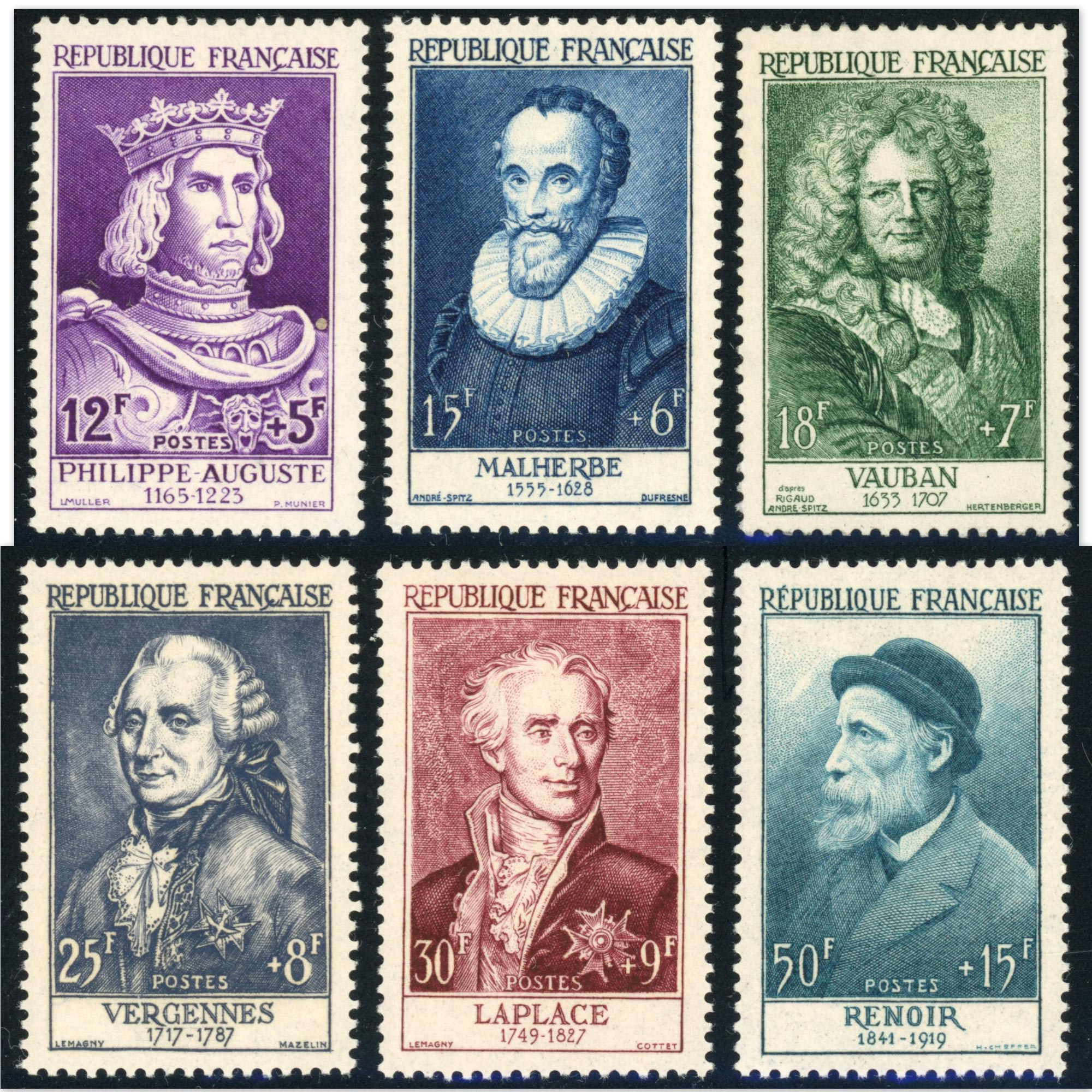 FRANCE N°1027/1032 PERSONNAGES CÉLÈBRES FRANCAIS ANNÉE 1955 COTE 160€