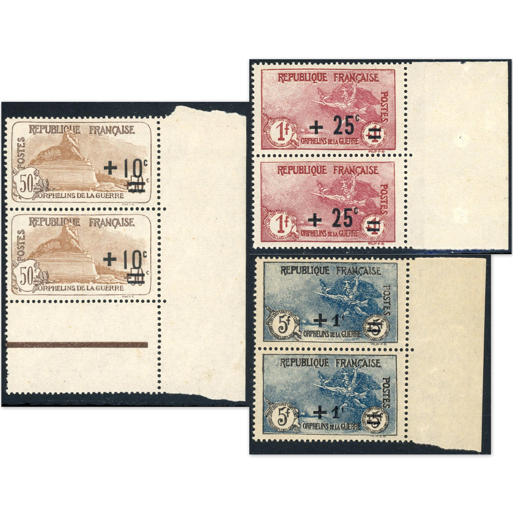 FRANCE TIMBRES N°167 À 169 DE LA SÉRIE ORPHELINS TIMBRES NEUFS** AVEC BDF RARE