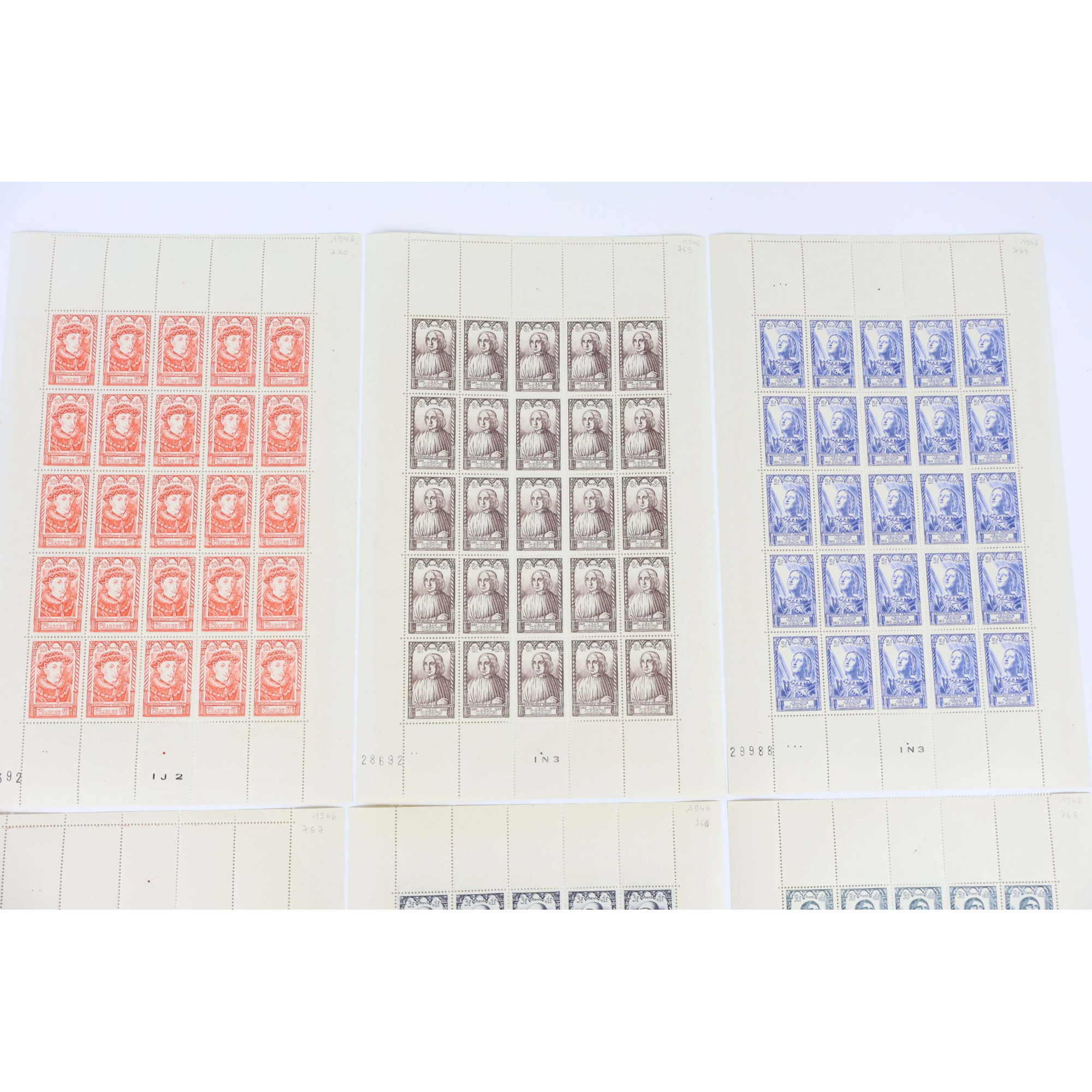 6 FEUILLES DE 25 TIMBRES NEUFS** SÉRIE COMPLÈTE "CÉLÉBRITÉS" N°765/770 AN 1946