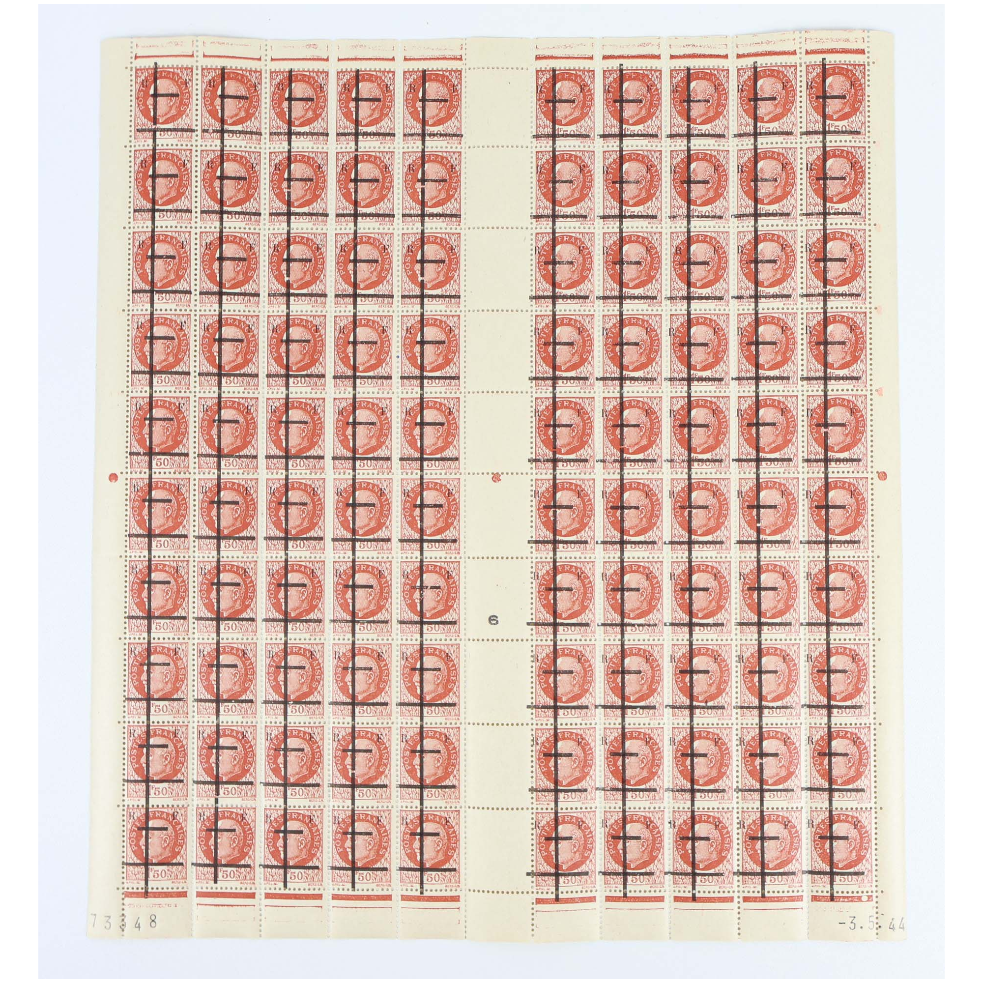 FEUILLE COMPLÈTE DE FRANCE DE 100 TIMBRES NEUFS** LIBÉRATION LILLE N°1 RARE