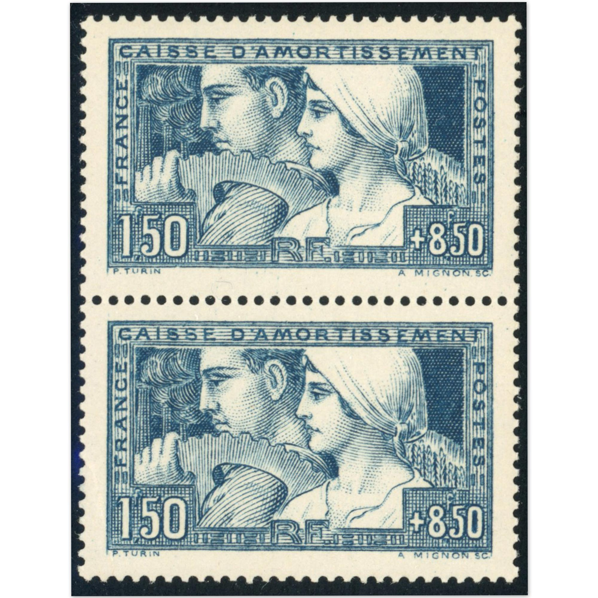 FRANCE PAIRE DE N°252 CAISSE AMORTISSEMENT TIMBRES NEUFS TYPE 3 COTE 520€