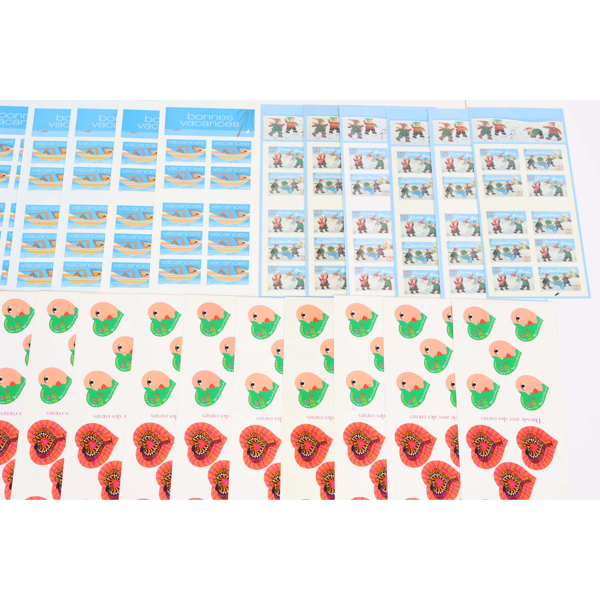 LOT CARNETS AUTOADHÉSIFS TIMBRES 0.46€ AVEC DÉFAUTS POUR AFFRANCHIR, VF 188.60€