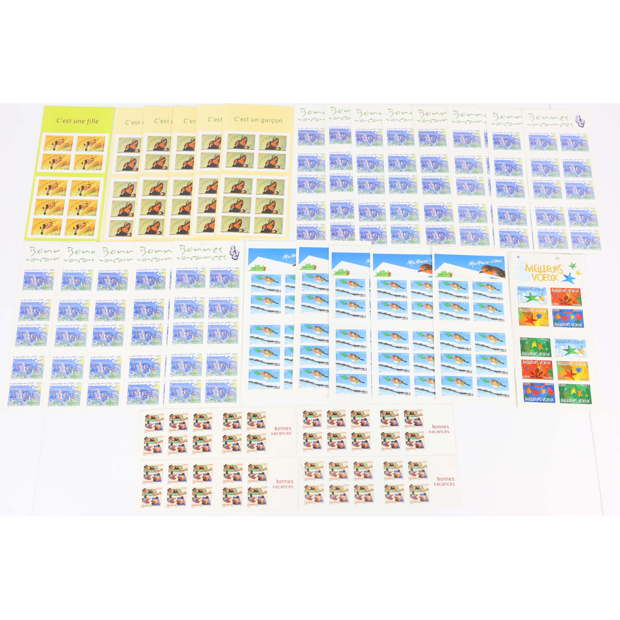 LOT CARNETS AUTOADHÉSIFS TIMBRES 0.50 EUROS AVEC DÉFAUTS POUR AFFRANCHIR VF 145€