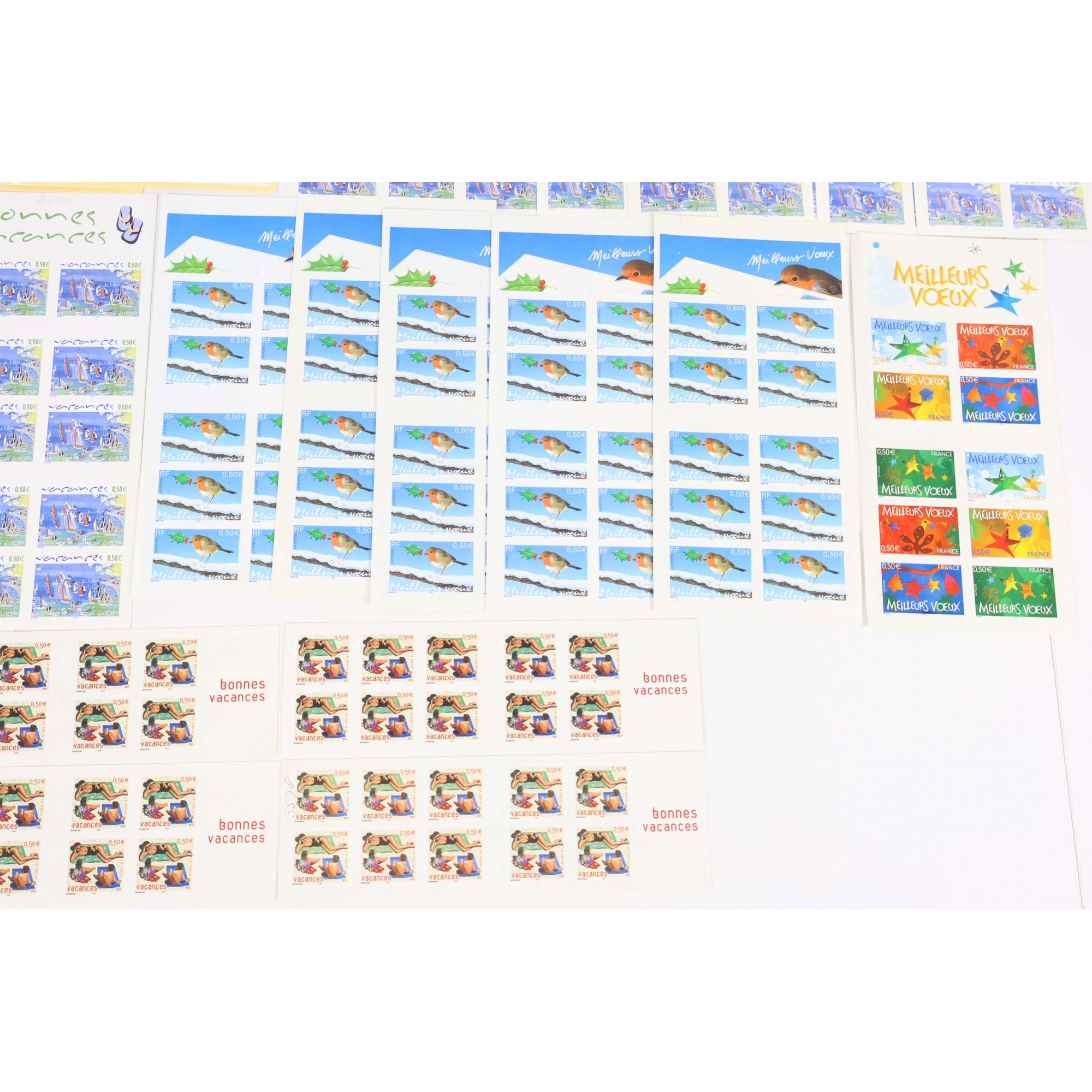 LOT CARNETS AUTOADHÉSIFS TIMBRES 0.50 EUROS AVEC DÉFAUTS POUR AFFRANCHIR VF 145€