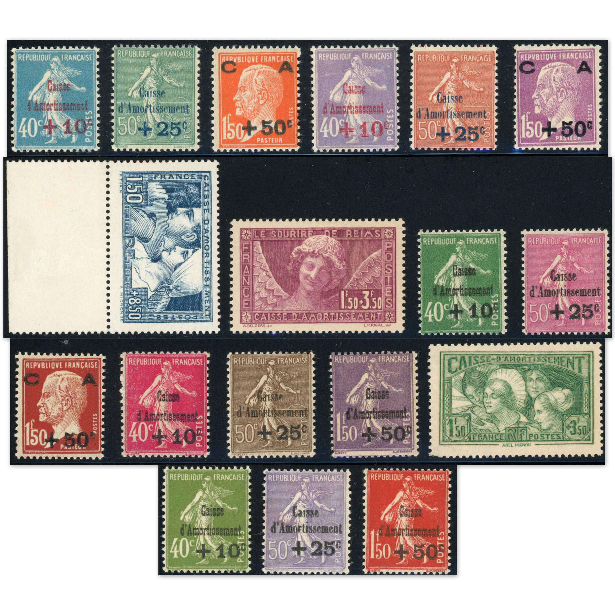 FRANCE LOT COMPLET DE 18 CAISSES D'AMORTISSEMENT DE 1927 À 1931 TIMBRES NEUFS*