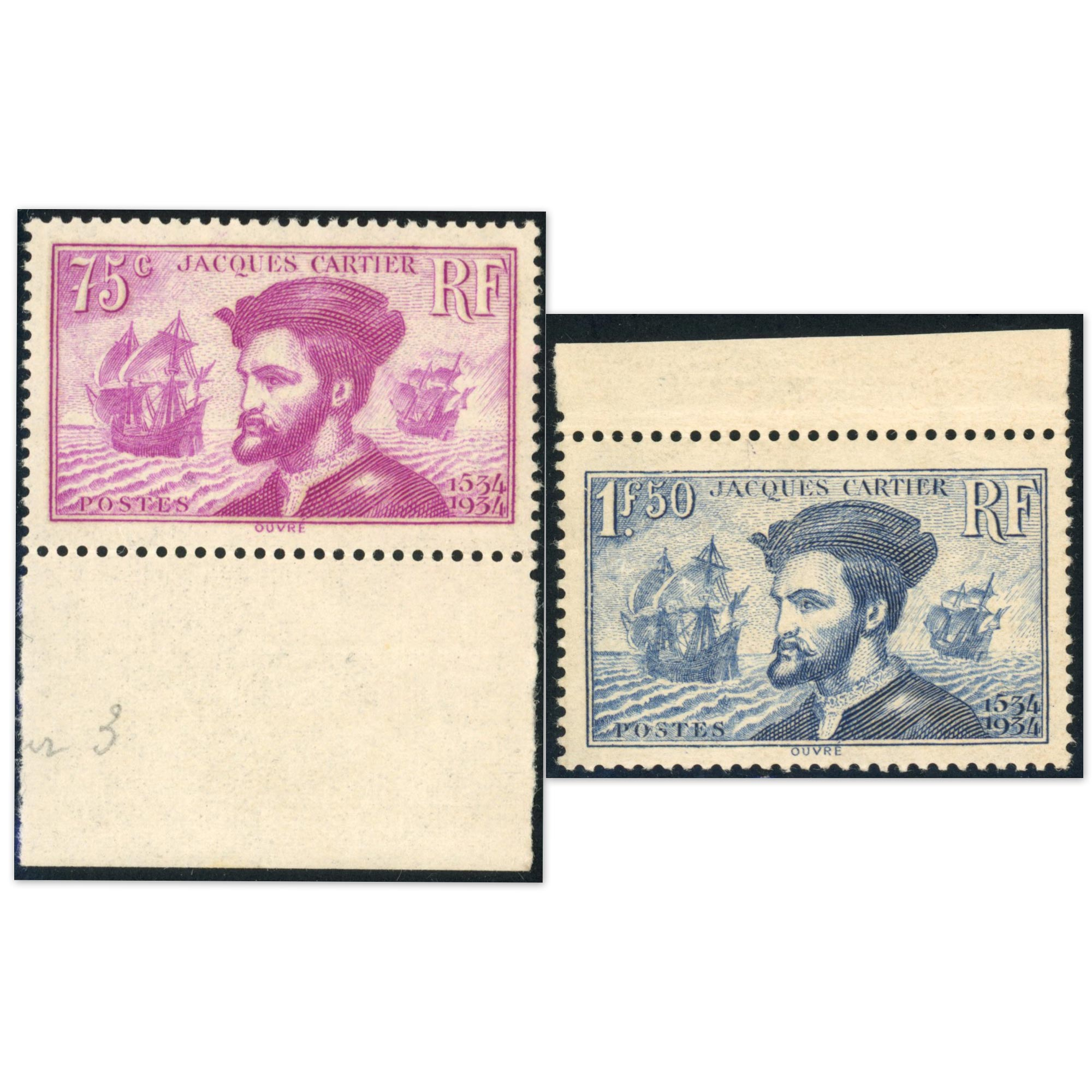 FRANCE JACQUES CARTIER N°296 ET 297 TIMBRES NEUFS** ET BDF ANNÉE 1934 COTE 310€