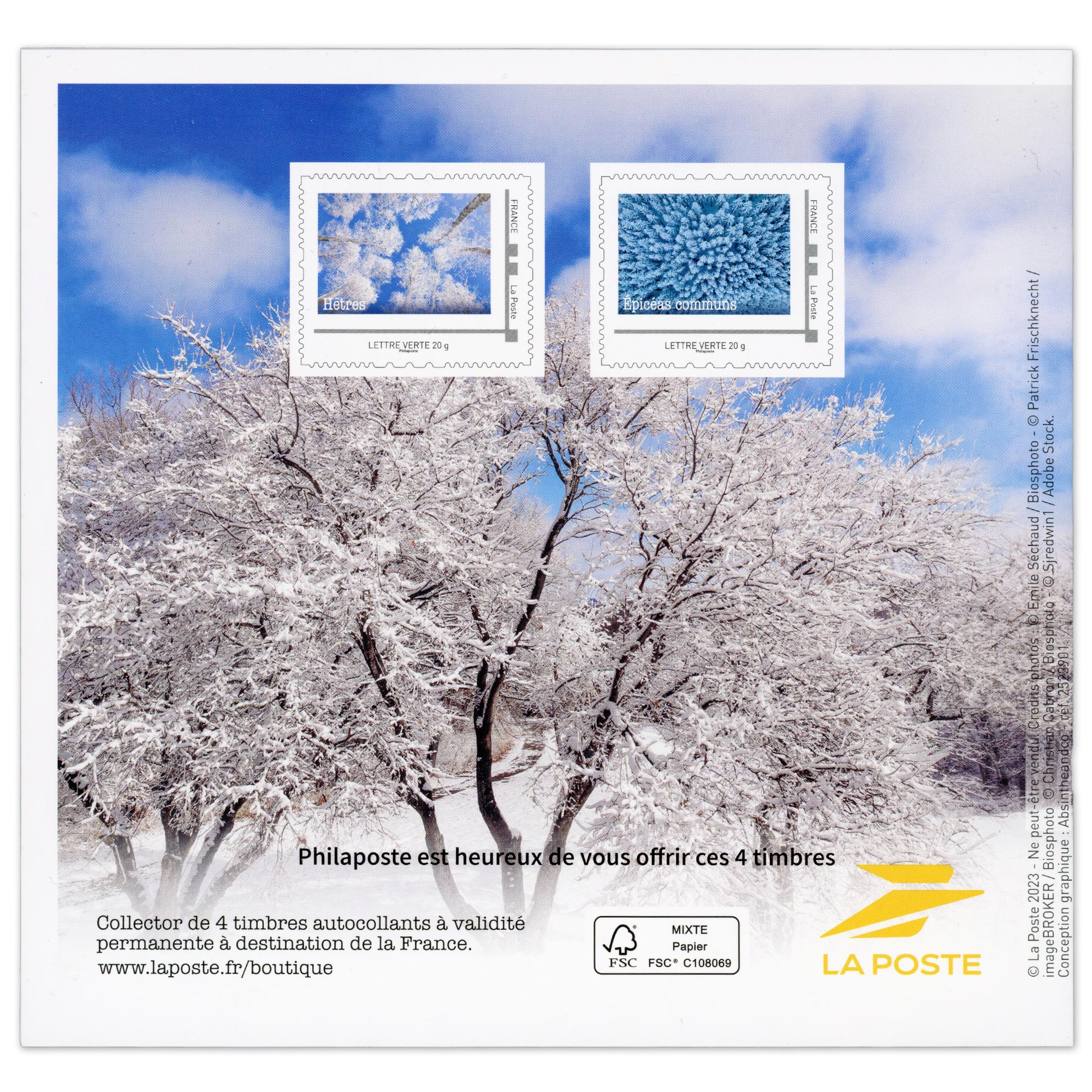 FEUILLET COLLECTOR N°COL498 "LES ARBRES D'HIVER" TIMBRES FRANCE ANNÉE 2023