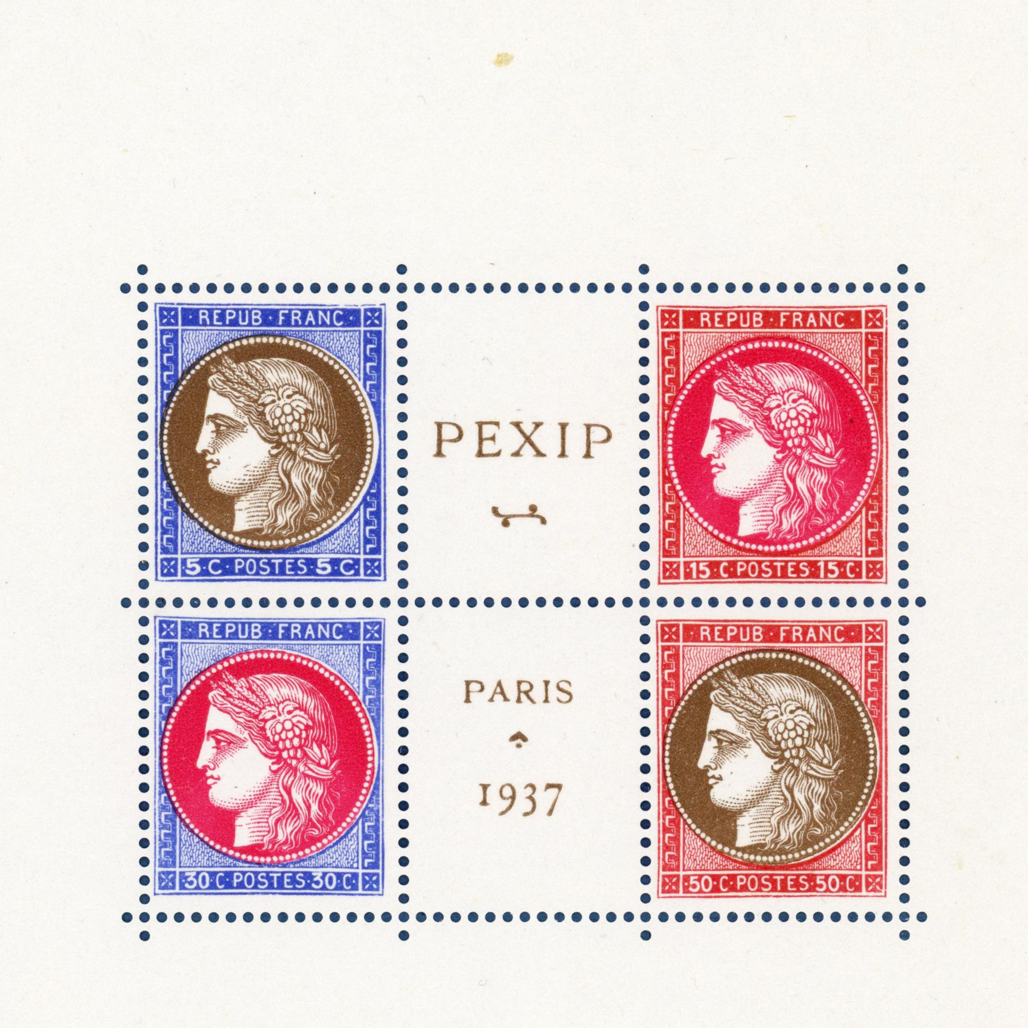 FRANCE BLOC N°3 AVEC TIMBRES NEUFS** PEXIP ANNEE 1937 SUPERBE QUALITE