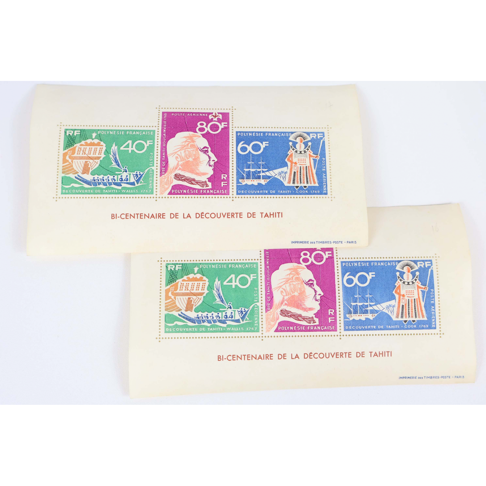 POLYNESIE 2 BLOCS-FEUILLET N°1 ANNEE 1968 COTE 370€ AVEC ROUSSEURS PRIX BAS