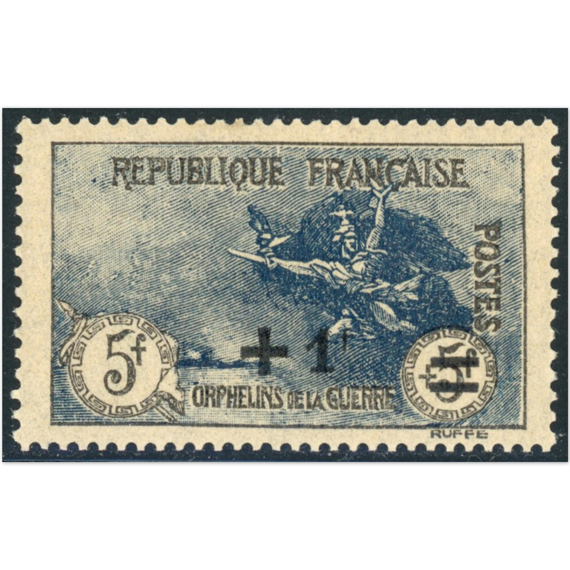 FRANCE ORPHELINS DE LA GUERRE N°169 5FR+5FR SURCHARGÉ TIMBRE NEUF** COTE 360€