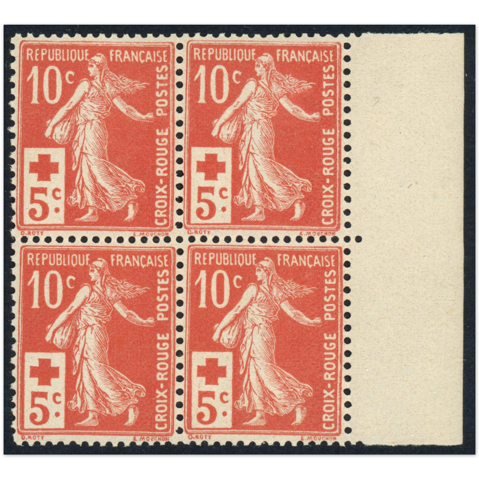 FRANCE BLOC DE 4 TIMBRES CR N°147 TIMBRES NEUFS, COTE 400€, BELLE QUALITÉ